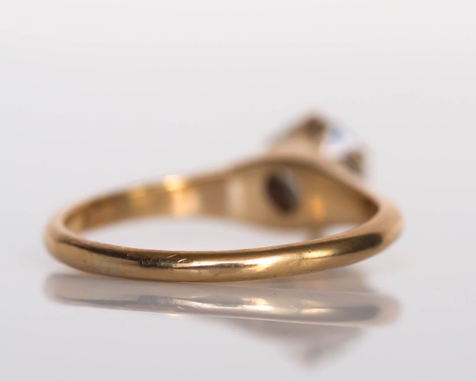 Women's 1890s Victorian Yellow Gold .93 Carat Old European Cut Diamond Engagement Ring