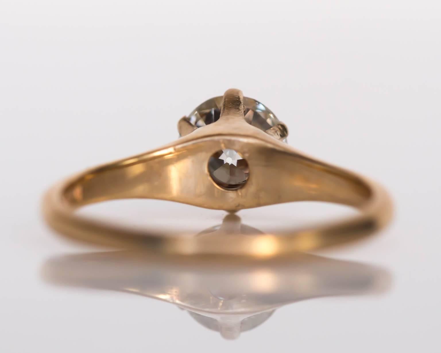 1890s Victorian Yellow Gold .93 Carat Old European Cut Diamond Engagement Ring In Excellent Condition In Hicksville, NY