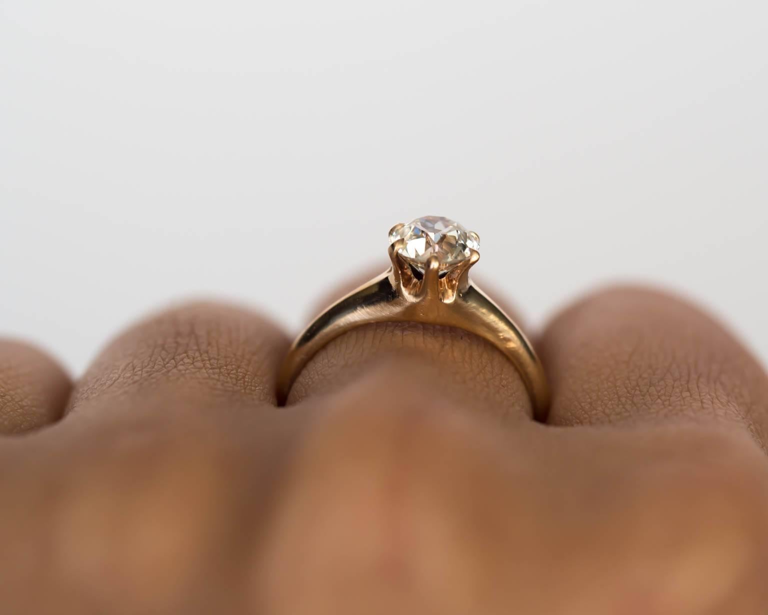 1890s Victorian Yellow Gold .93 Carat Old European Cut Diamond Engagement Ring 4