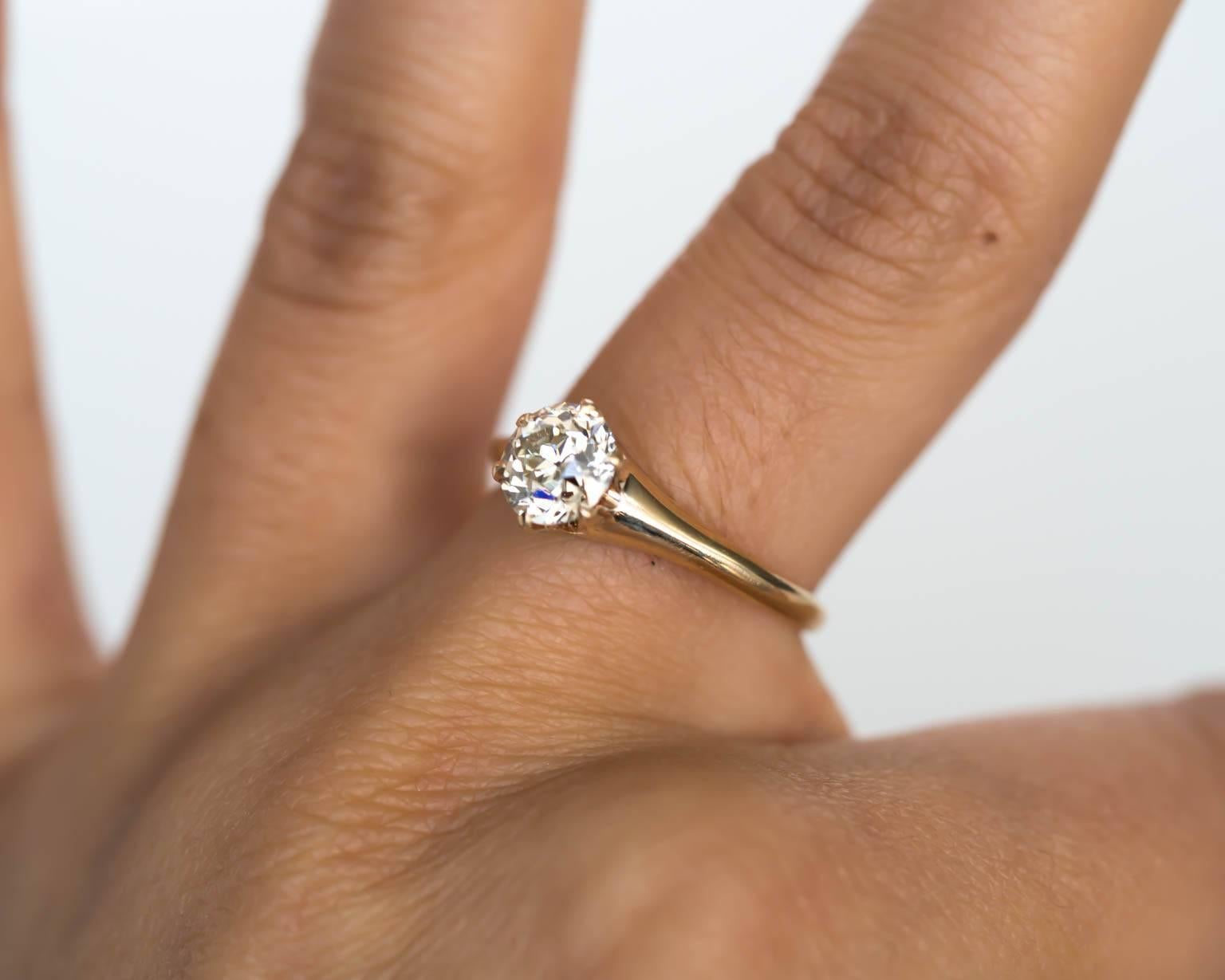 1890s Victorian Yellow Gold .93 Carat Old European Cut Diamond Engagement Ring 3