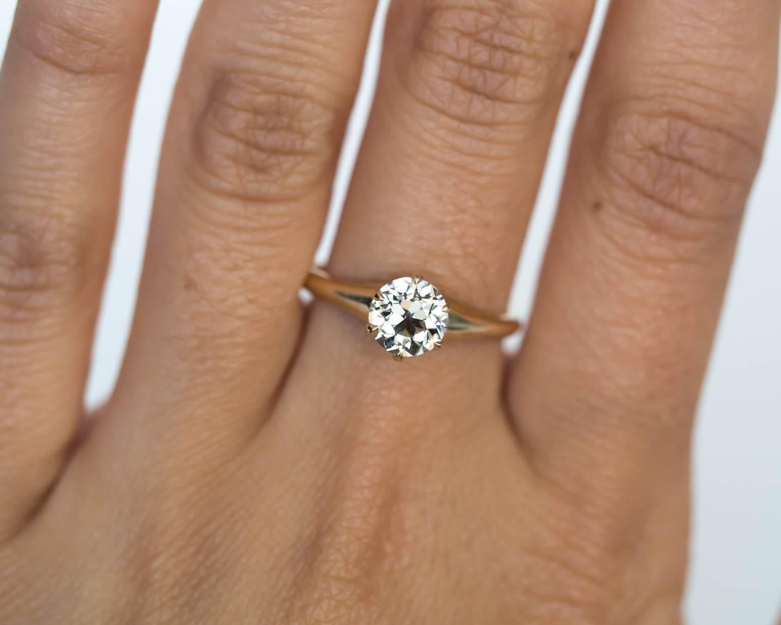 1890s Victorian Yellow Gold .93 Carat Old European Cut Diamond Engagement Ring 2