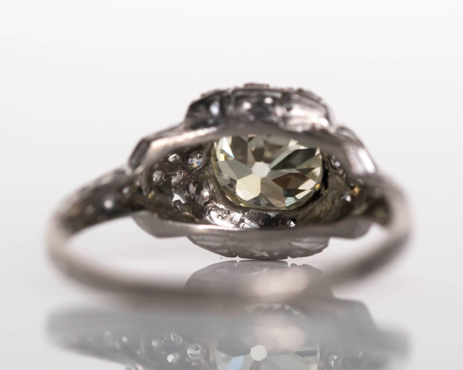 Women's 1930s Art Deco Platinum 1.60 Carat Old European Cut Diamond Engagement Ring For Sale