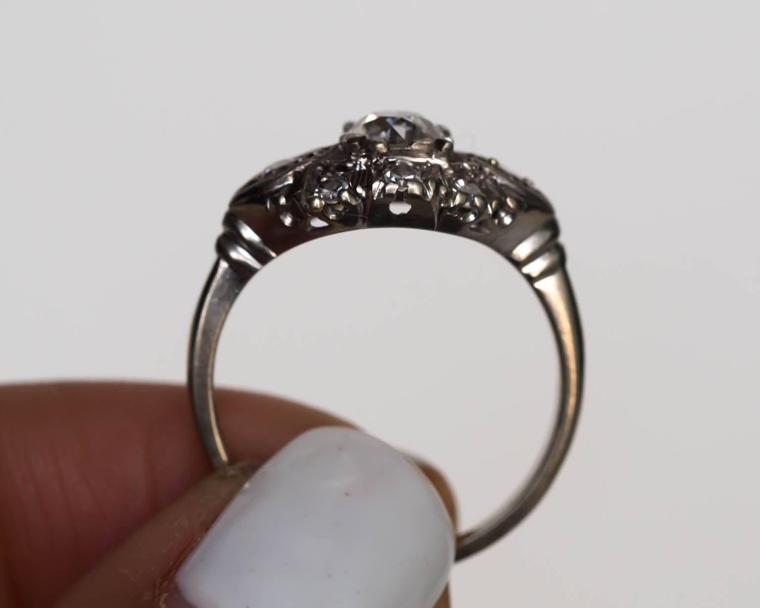 1920s Art Deco Platinum GIA Certified .53 Carat Diamond Engagement Ring In Excellent Condition For Sale In Hicksville, NY