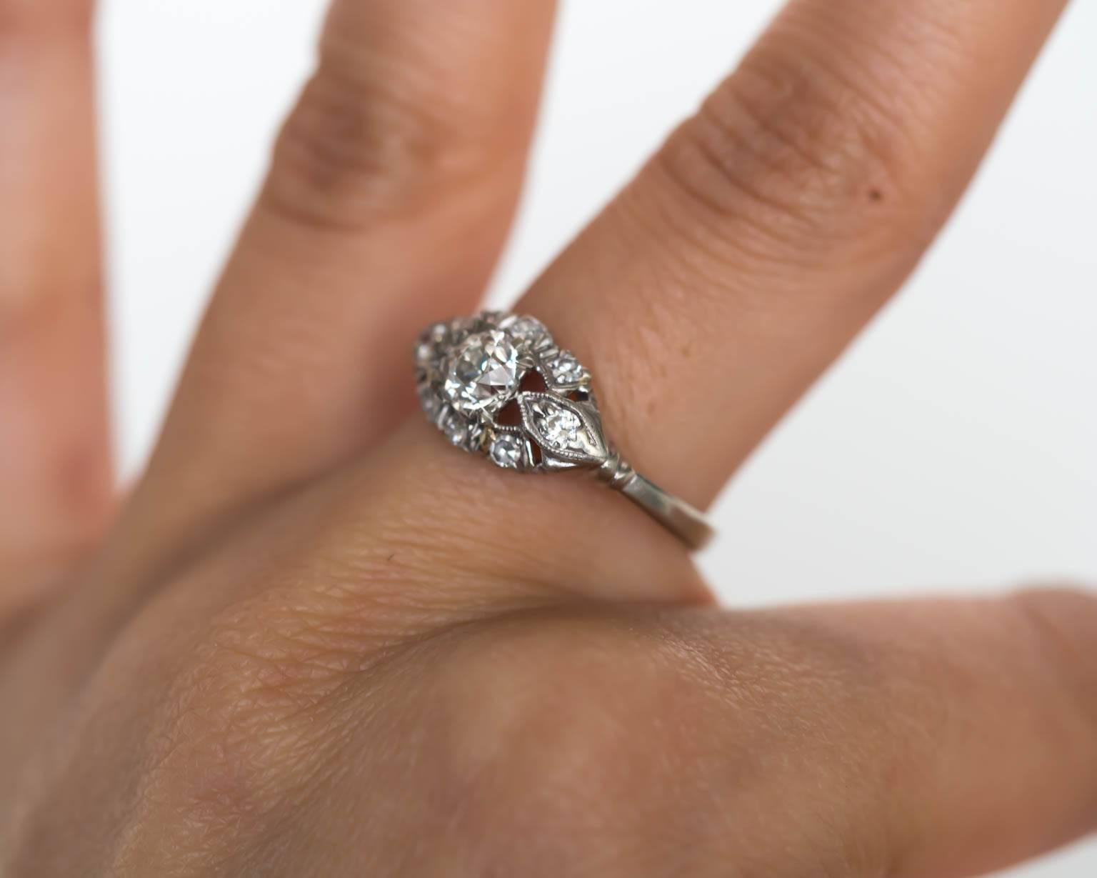1920s Art Deco Platinum GIA Certified .53 Carat Diamond Engagement Ring For Sale 1