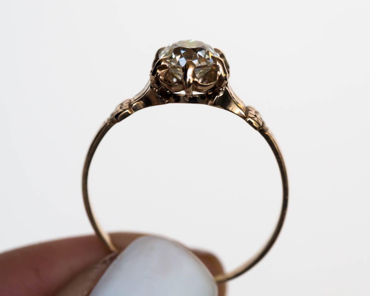 Women's 1880s Victorian Gold .87 Carat Antique Cushion Cut Diamond Engagement Ring