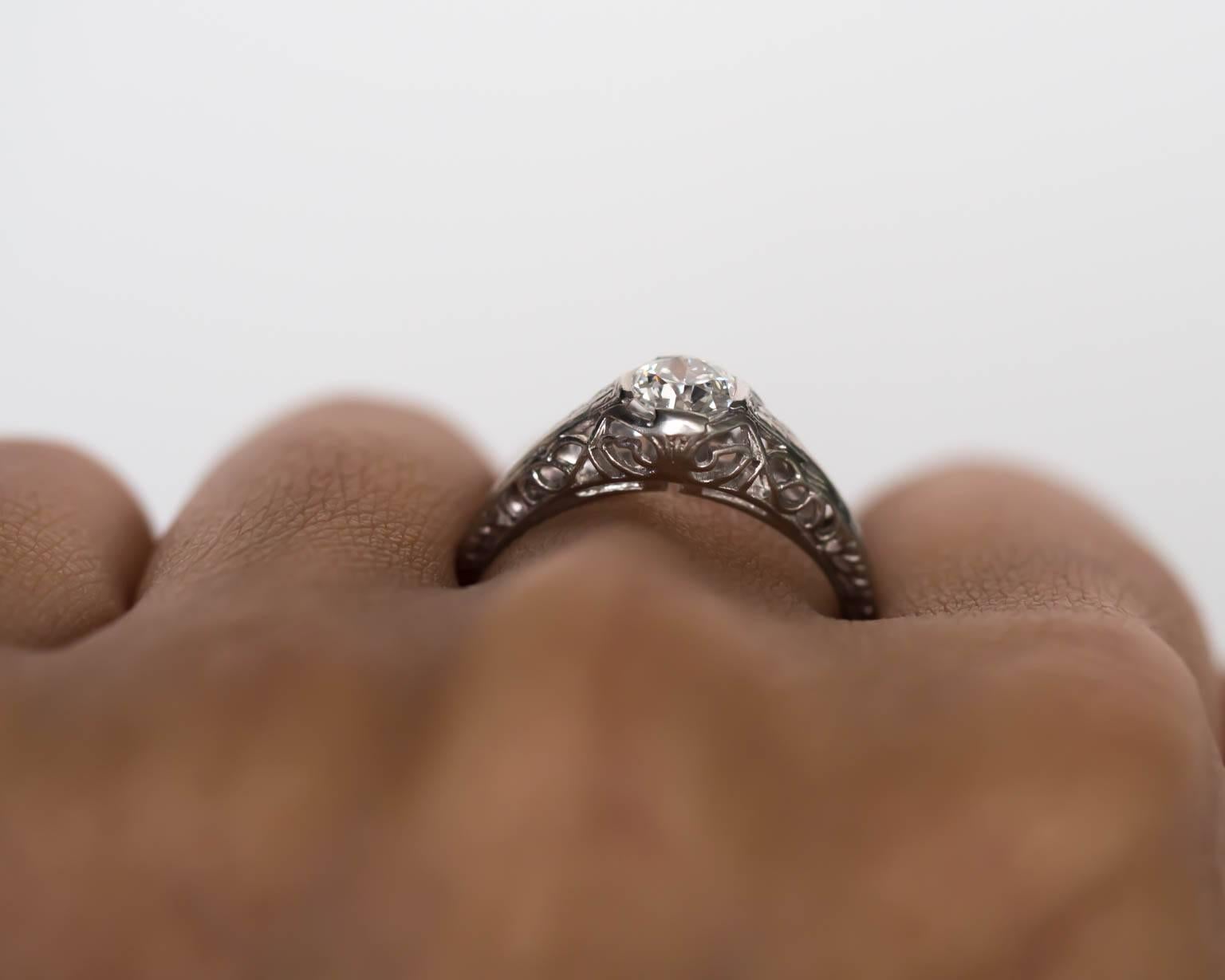 1930s Art Deco Platinum GIA Certified .49 Carat Diamond Engagement Ring 4