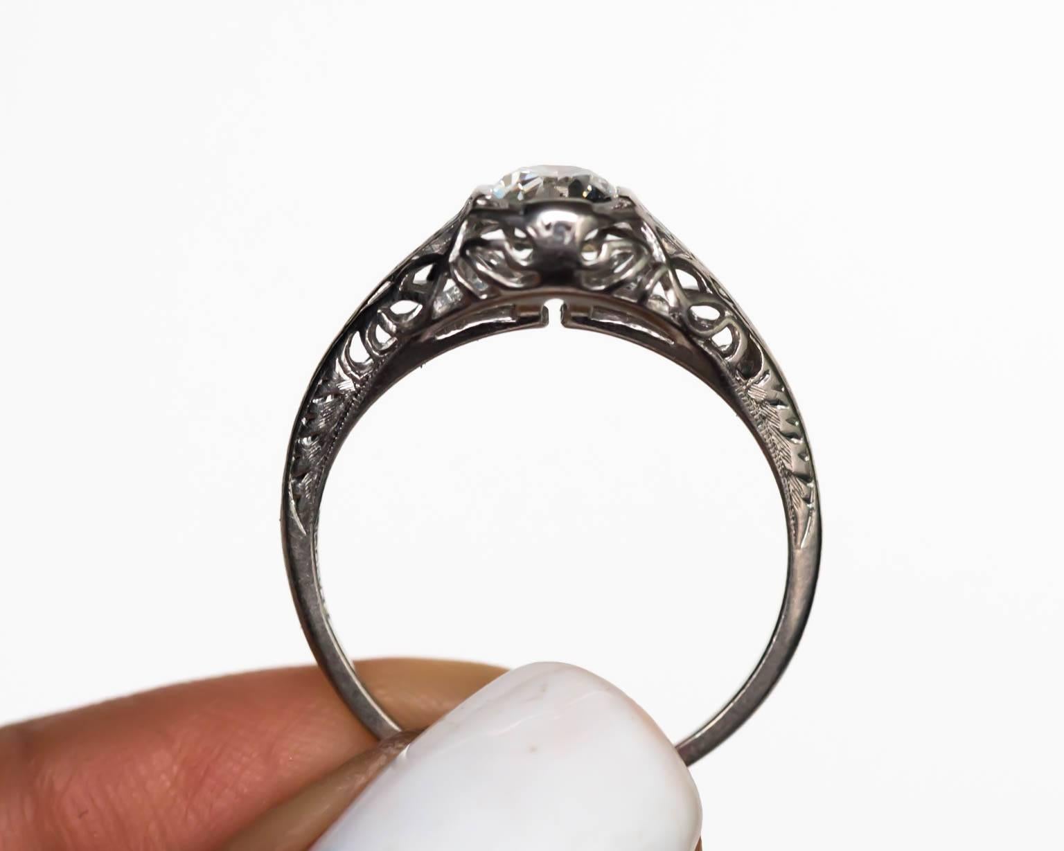 1930s Art Deco Platinum GIA Certified .49 Carat Diamond Engagement Ring 1