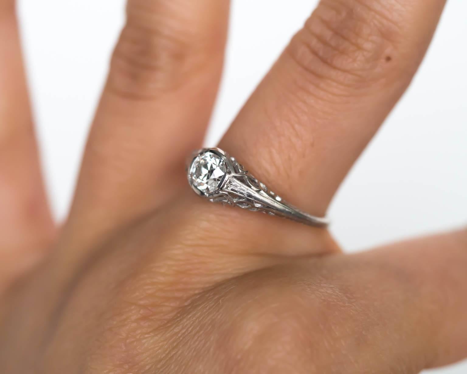 1930s Art Deco Platinum GIA Certified .49 Carat Diamond Engagement Ring 3