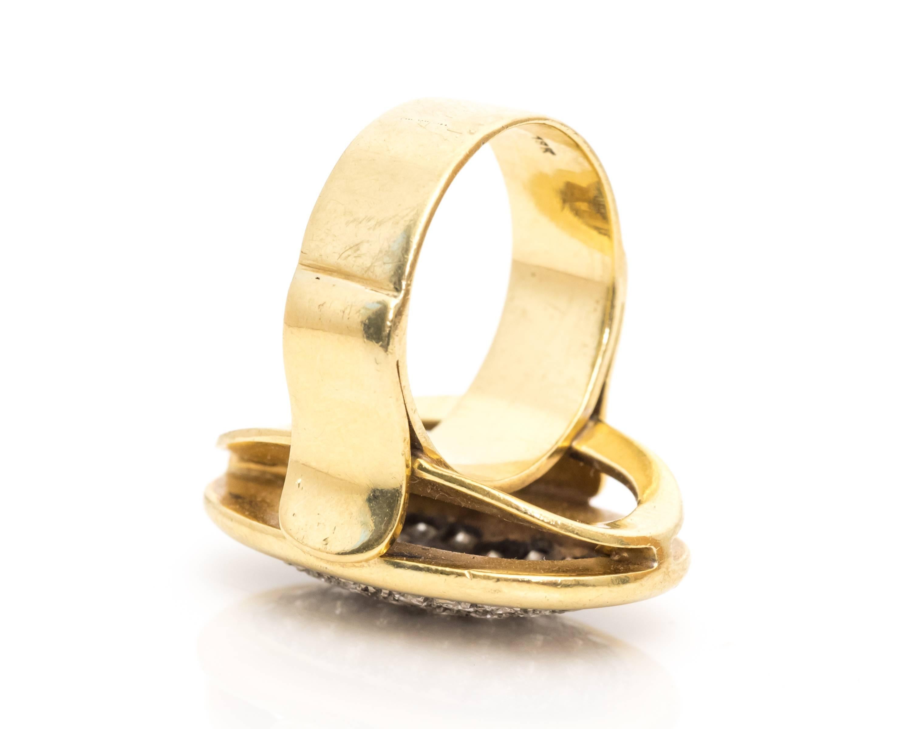 1950s Pave Diamond and 18 Karat Yellow Gold Oval Cocktail Ring at ...