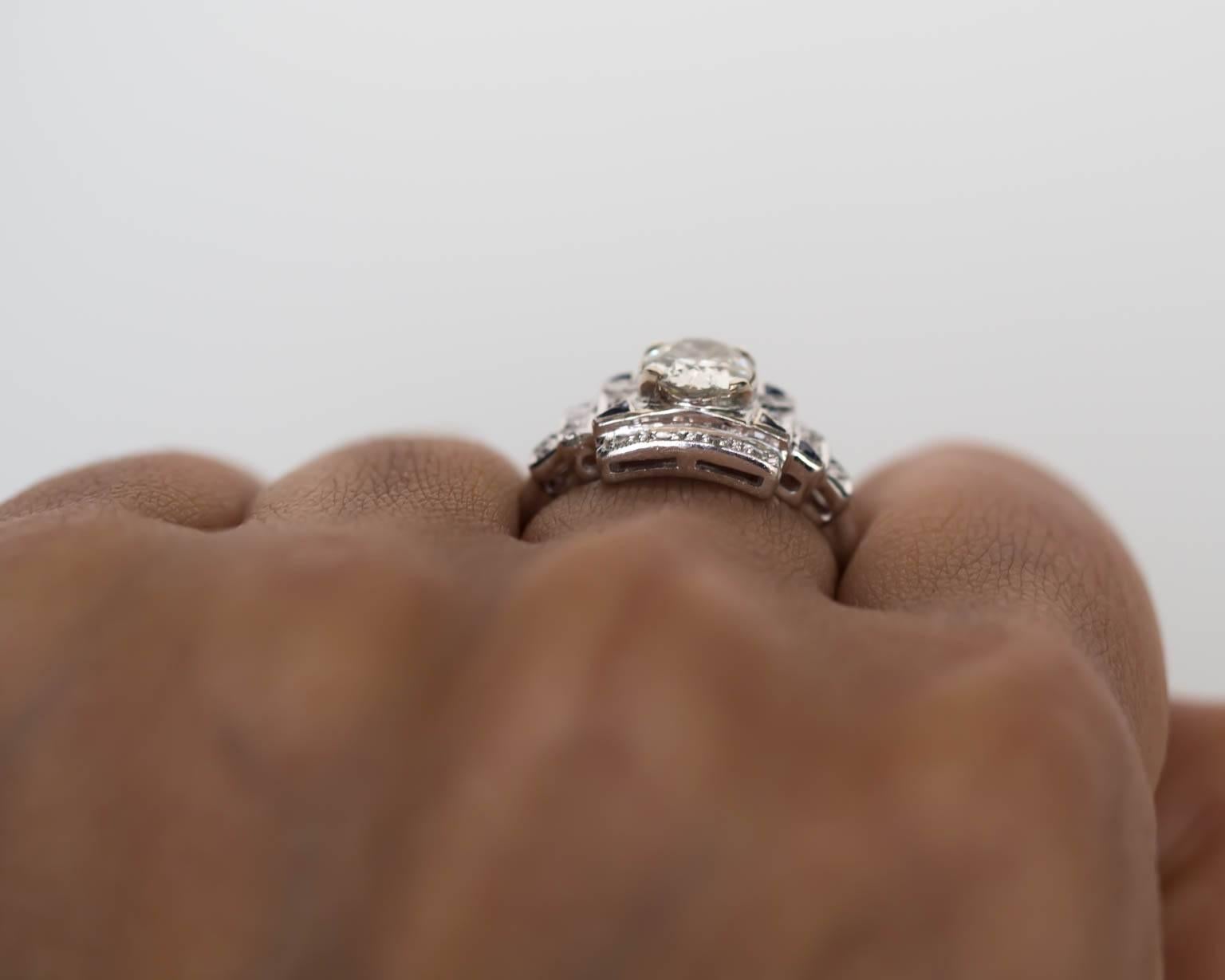 1930s Art Deco White Gold GIA Certified .88 Carat Diamond Engagement Ring 4