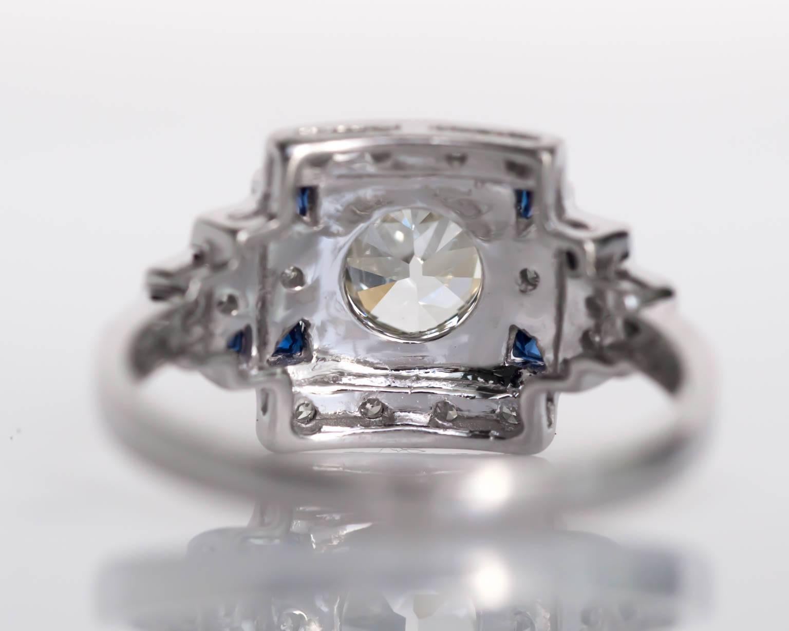 Women's 1930s Art Deco White Gold GIA Certified .88 Carat Diamond Engagement Ring
