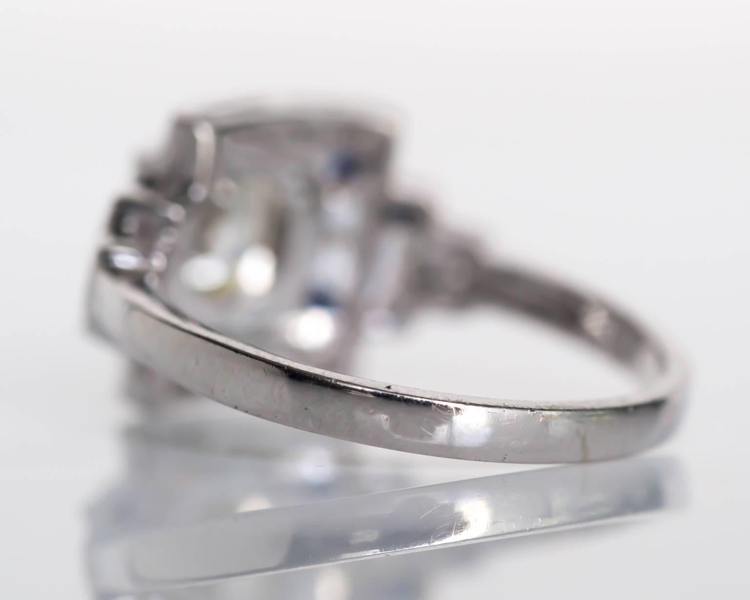 1930s Art Deco White Gold GIA Certified .88 Carat Diamond Engagement Ring 1