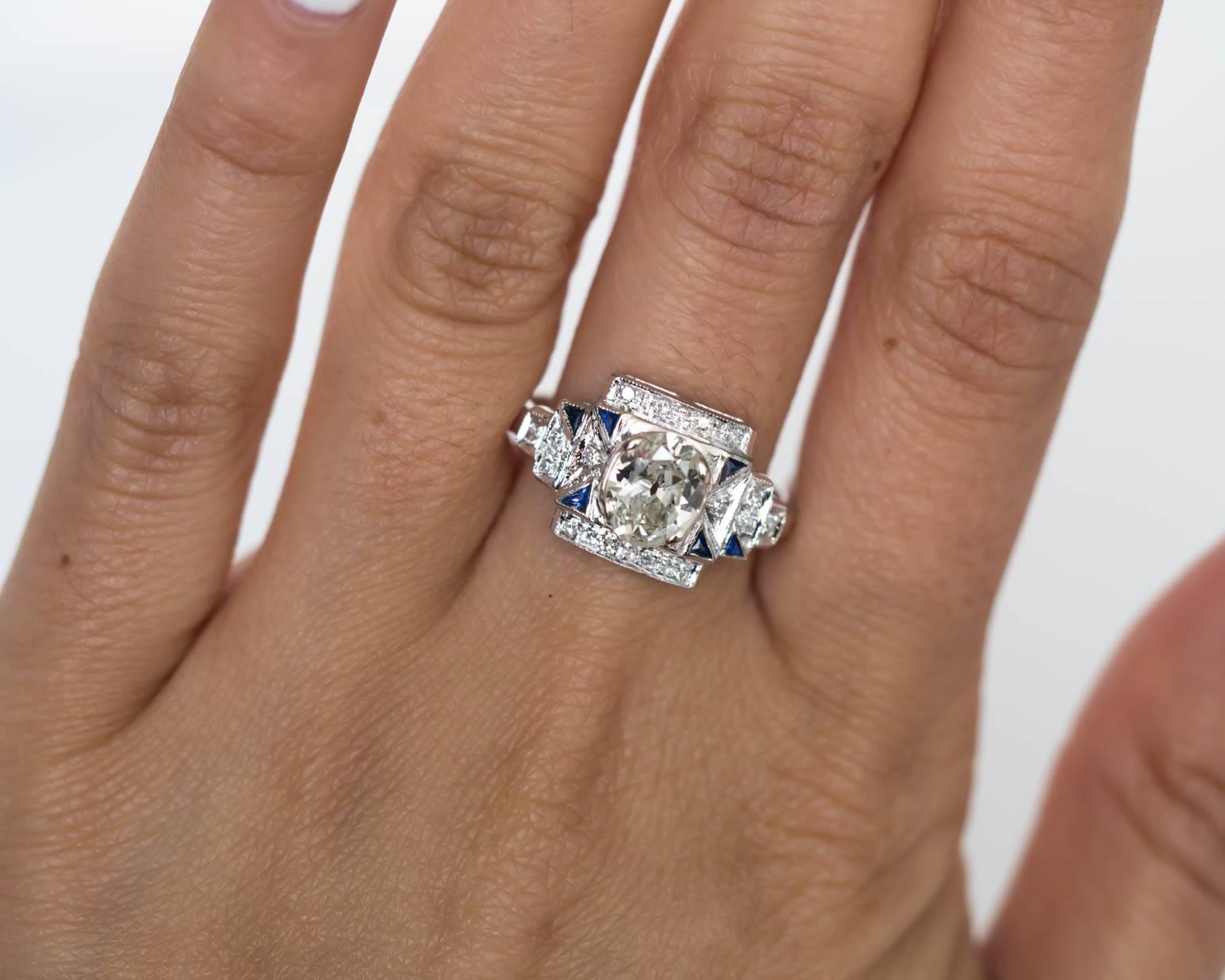 1930s Art Deco White Gold GIA Certified .88 Carat Diamond Engagement Ring 2