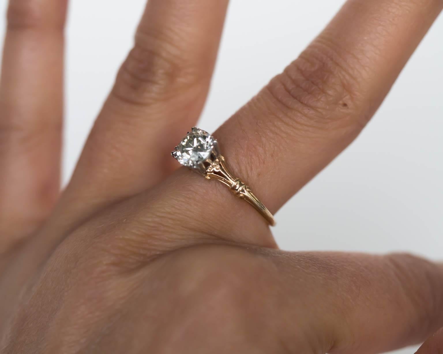 1910s Edwardian Yellow Gold GIA Certified .99 Carat Diamond Engagement Ring 2