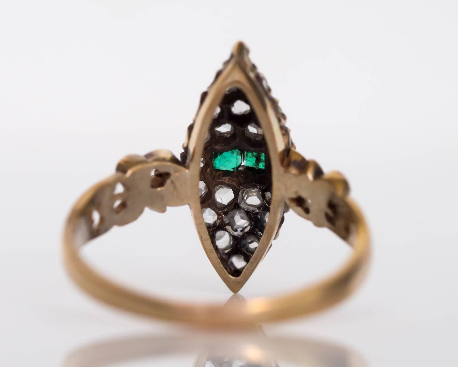 Women's 1880s Victorian Yellow Gold Diamond and Emerald Engagement Ring