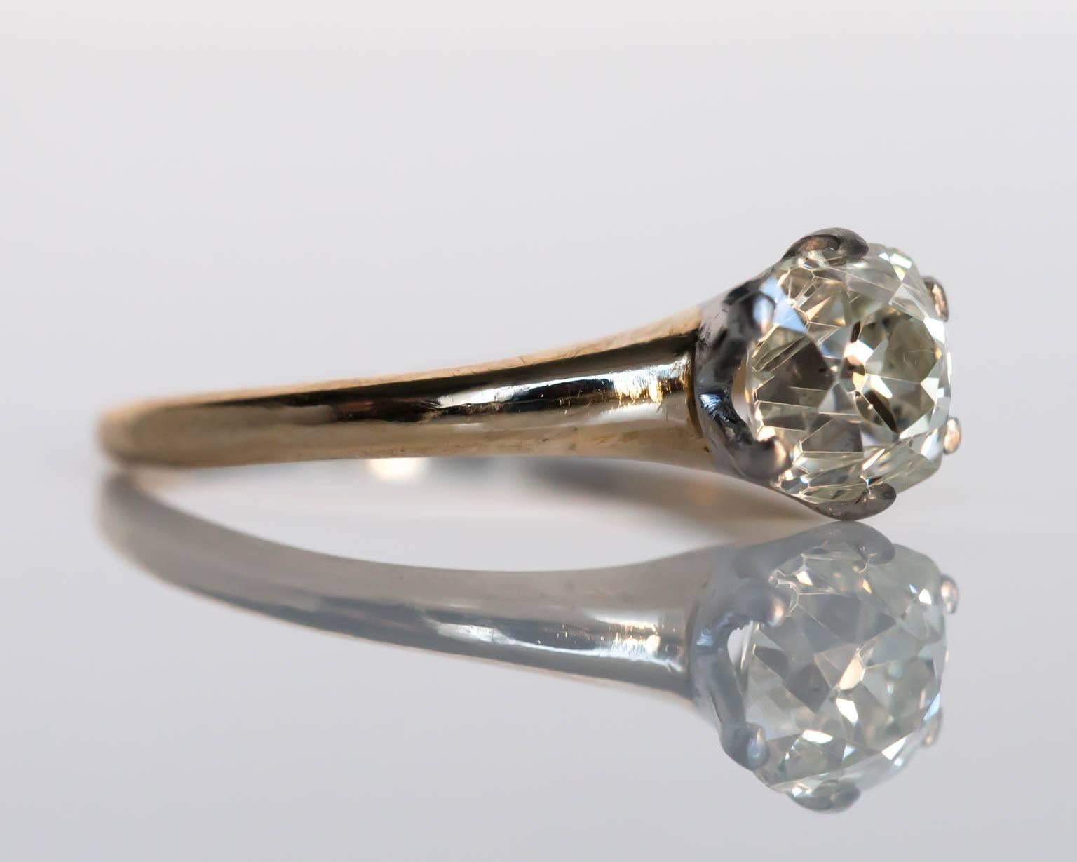 1900er Jahre Edwardianischer Verlobungsring aus Gelbgold und Platin 1,26 Karat Diamant im Zustand „Hervorragend“ im Angebot in Atlanta, GA