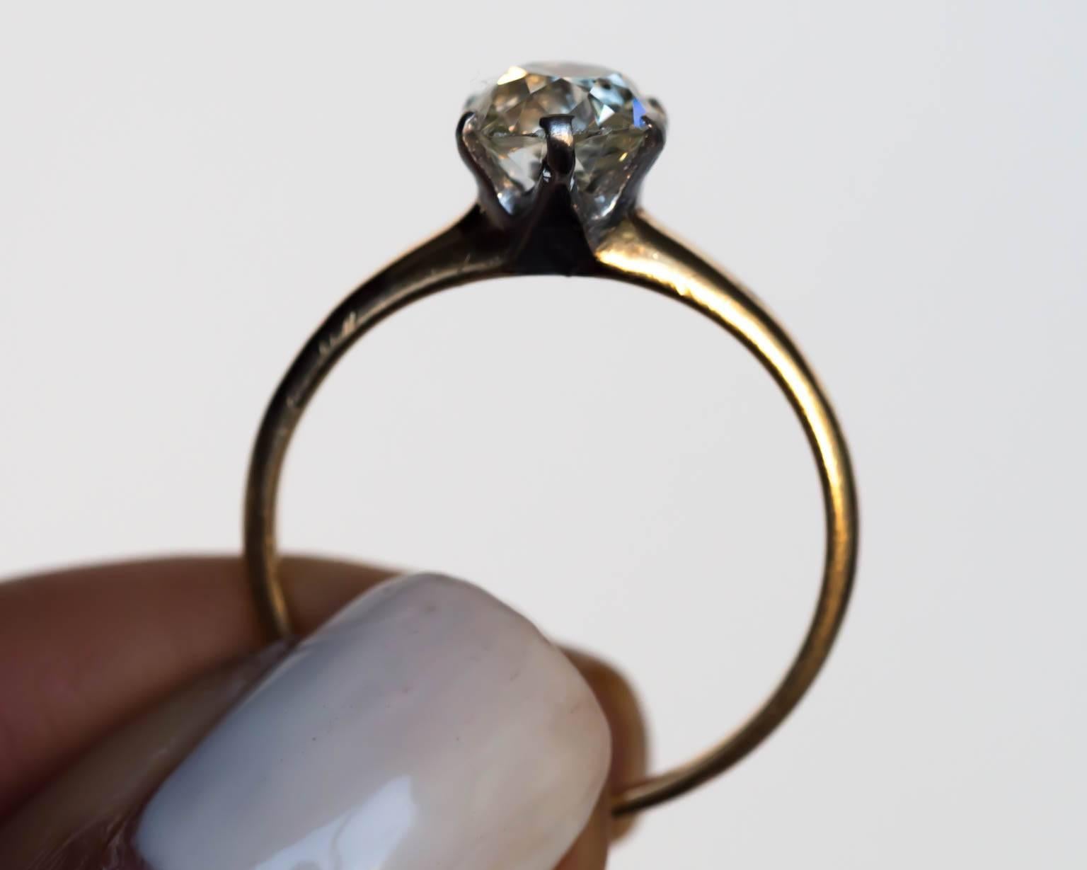 1900er Jahre Edwardianischer Verlobungsring aus Gelbgold und Platin 1,26 Karat Diamant im Angebot 2