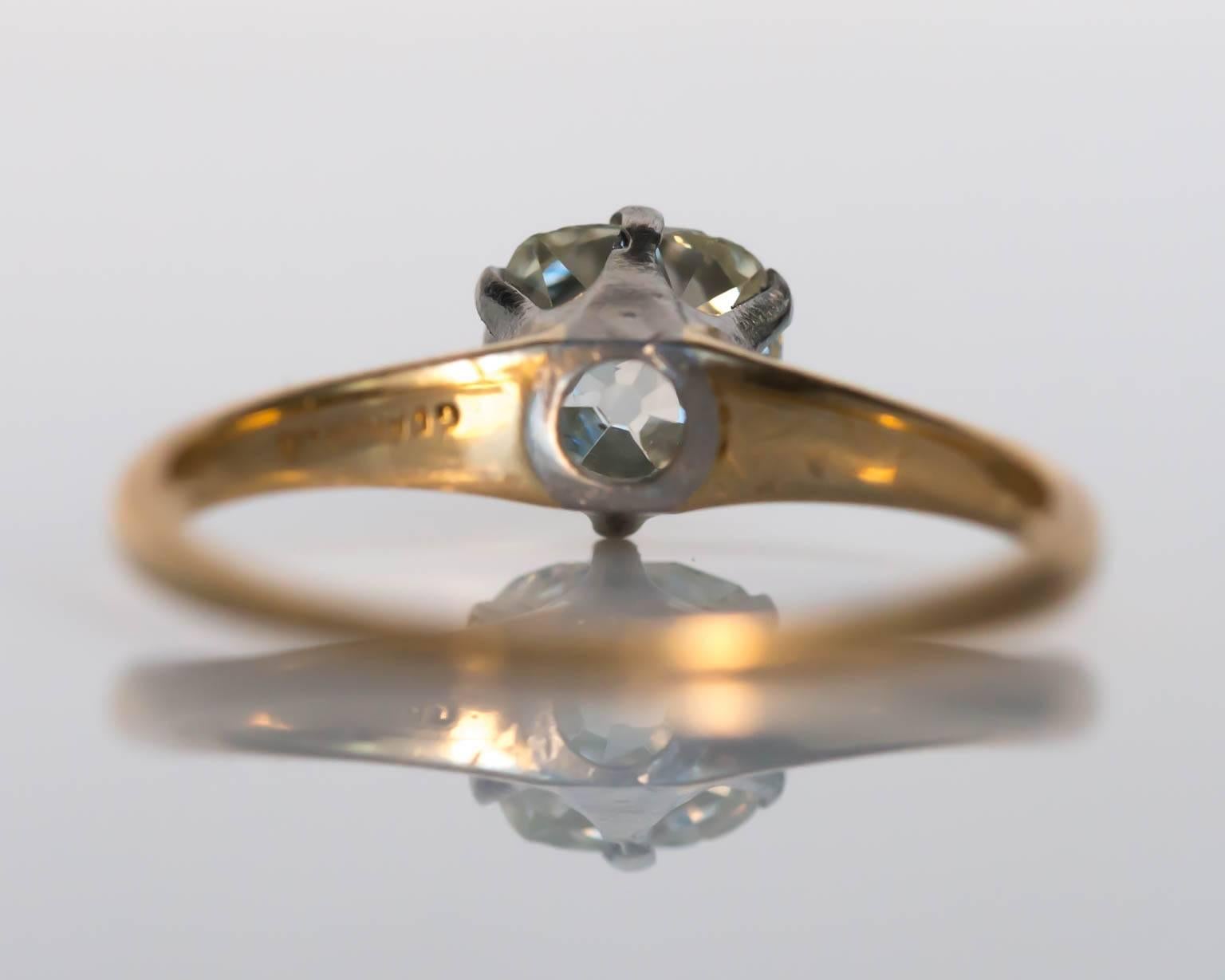 1900er Jahre Edwardianischer Verlobungsring aus Gelbgold und Platin 1,26 Karat Diamant Damen im Angebot