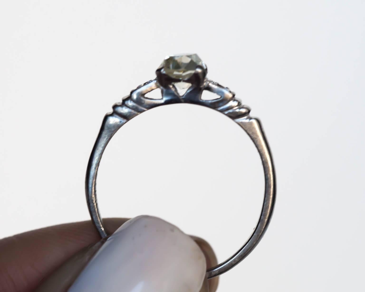 1920s Art Deco Platinum GIA Certified .71 Carat Diamond Engagement Ring For Sale 2