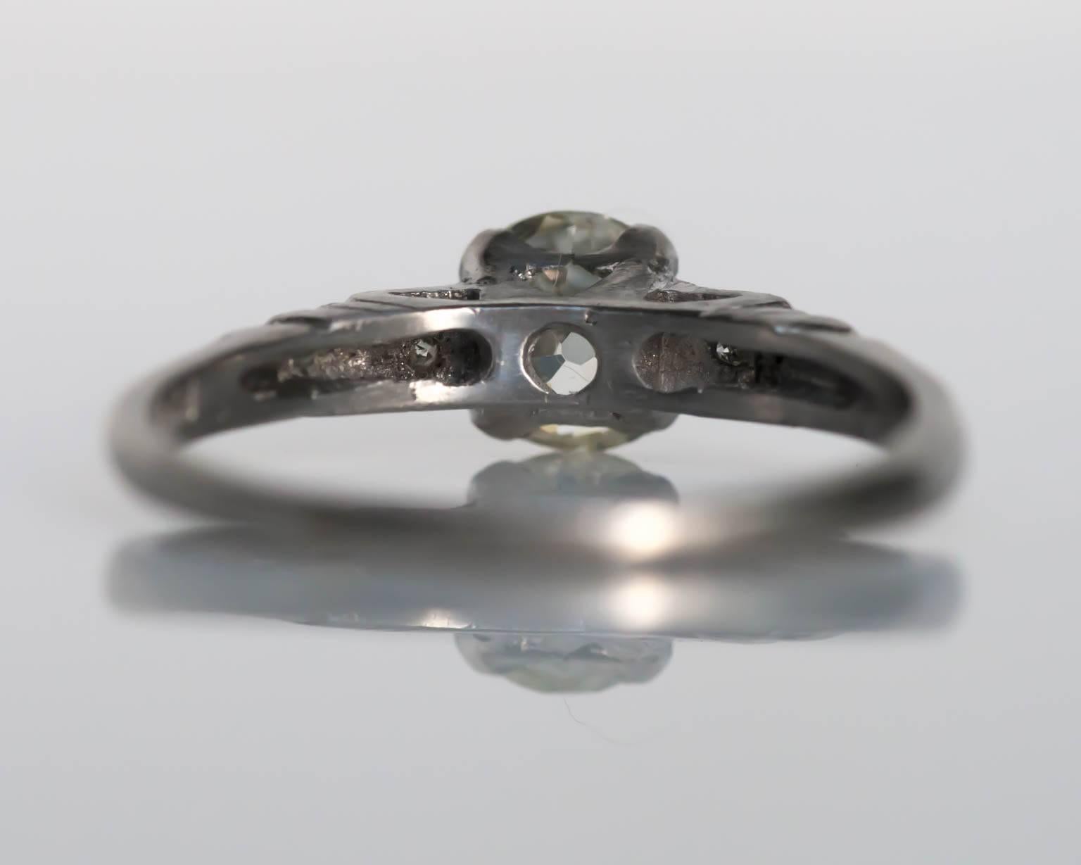 Women's 1920s Art Deco Platinum GIA Certified .71 Carat Diamond Engagement Ring For Sale