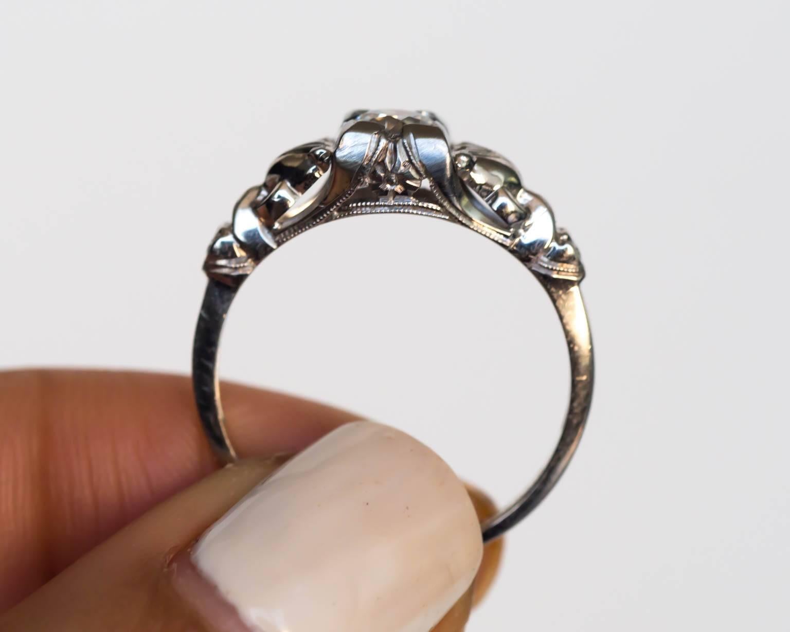 1940s Art Deco .32 Carat Old European Cut Diamond White Gold Engagement Ring In Excellent Condition For Sale In Hicksville, NY