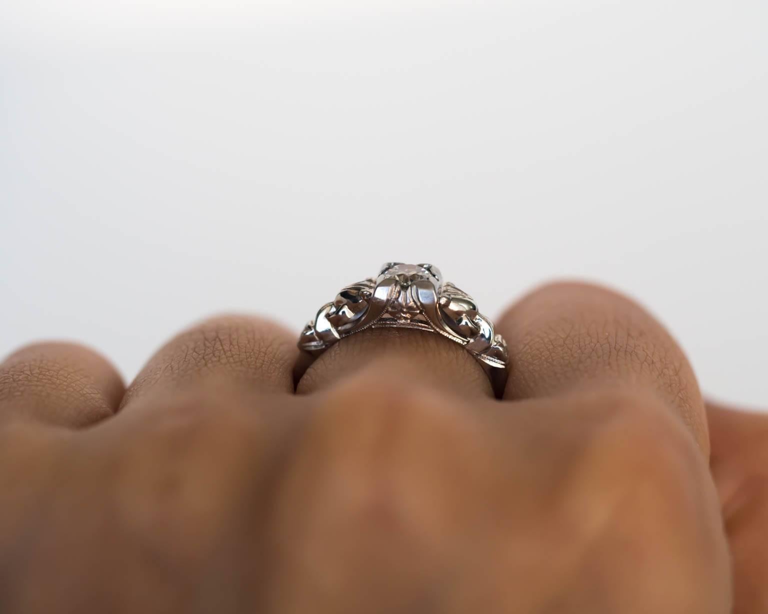 1940s Art Deco .32 Carat Old European Cut Diamond White Gold Engagement Ring For Sale 2