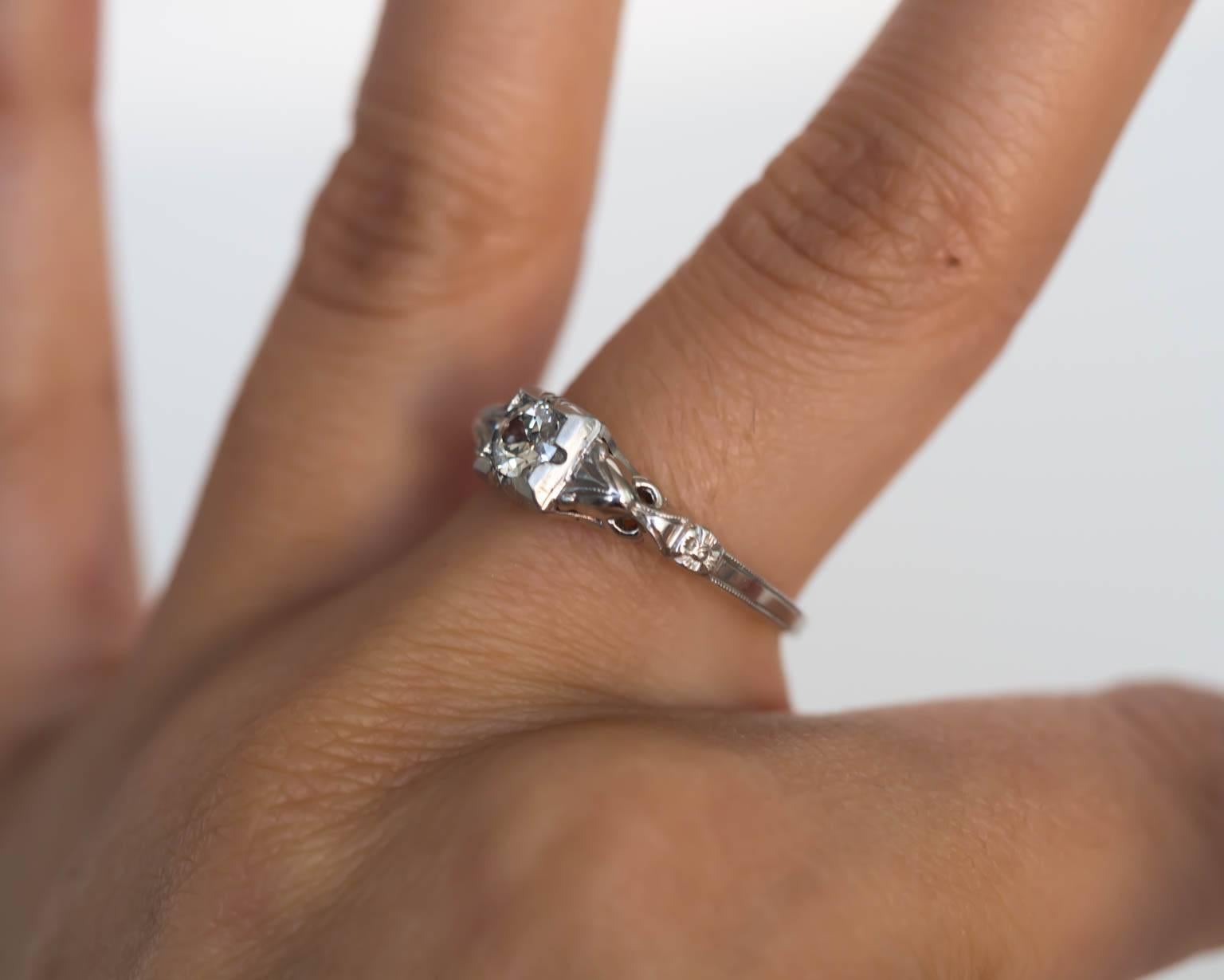 1940s Art Deco .32 Carat Old European Cut Diamond White Gold Engagement Ring For Sale 1