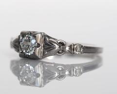 1940s Art Deco .32 Carat Old European Cut Diamond White Gold Engagement Ring