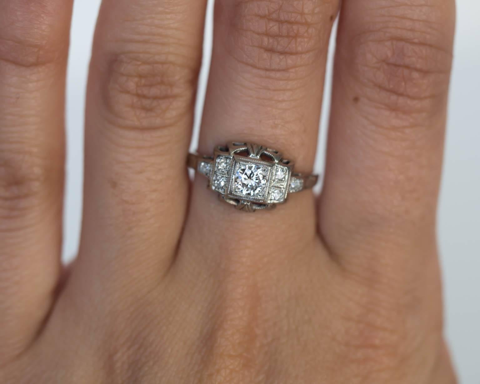 Women's 1930s Art Deco White Gold .24 Carat Diamond Engagement Ring