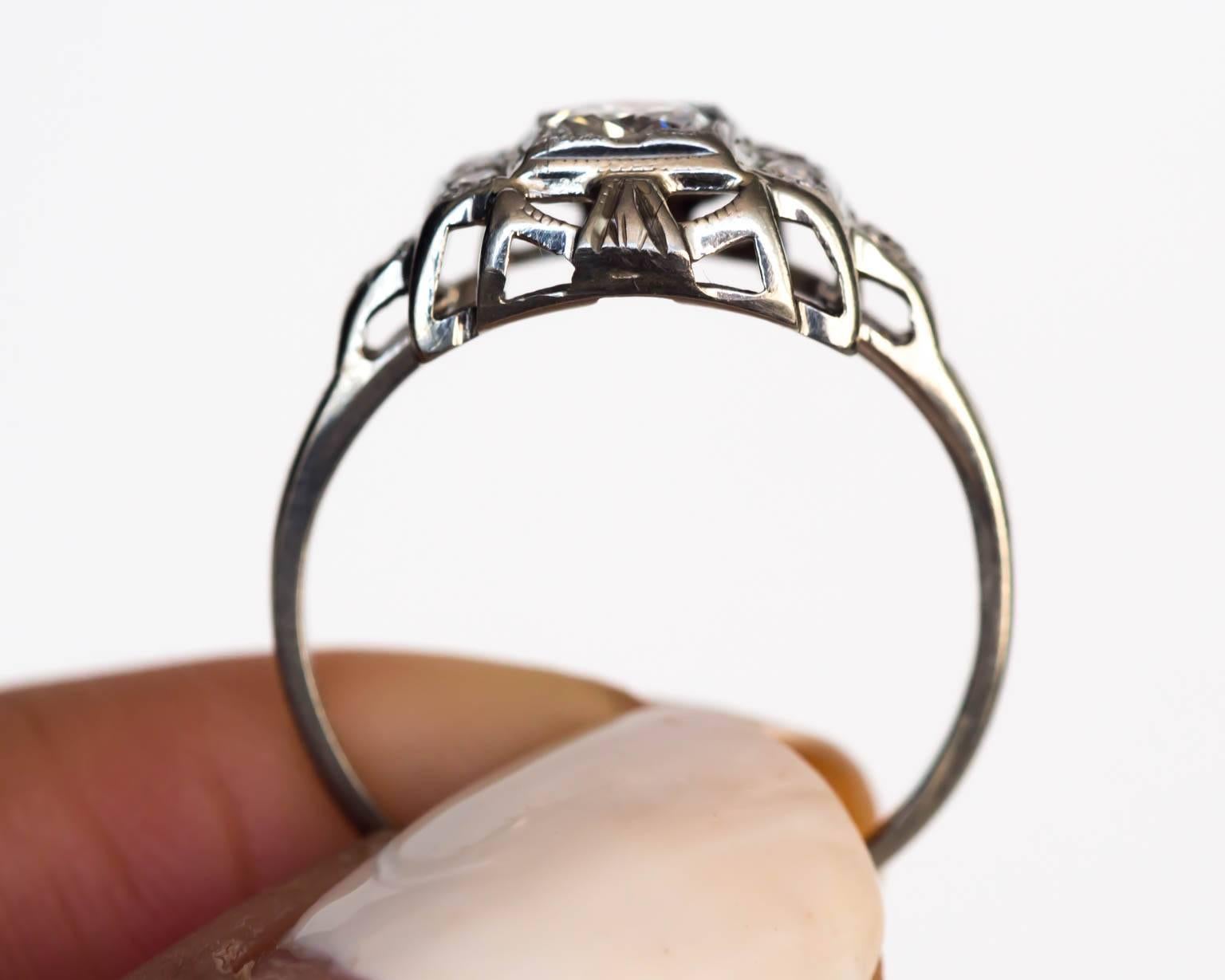 1930s Art Deco White Gold .24 Carat Diamond Engagement Ring In Excellent Condition In Atlanta, GA