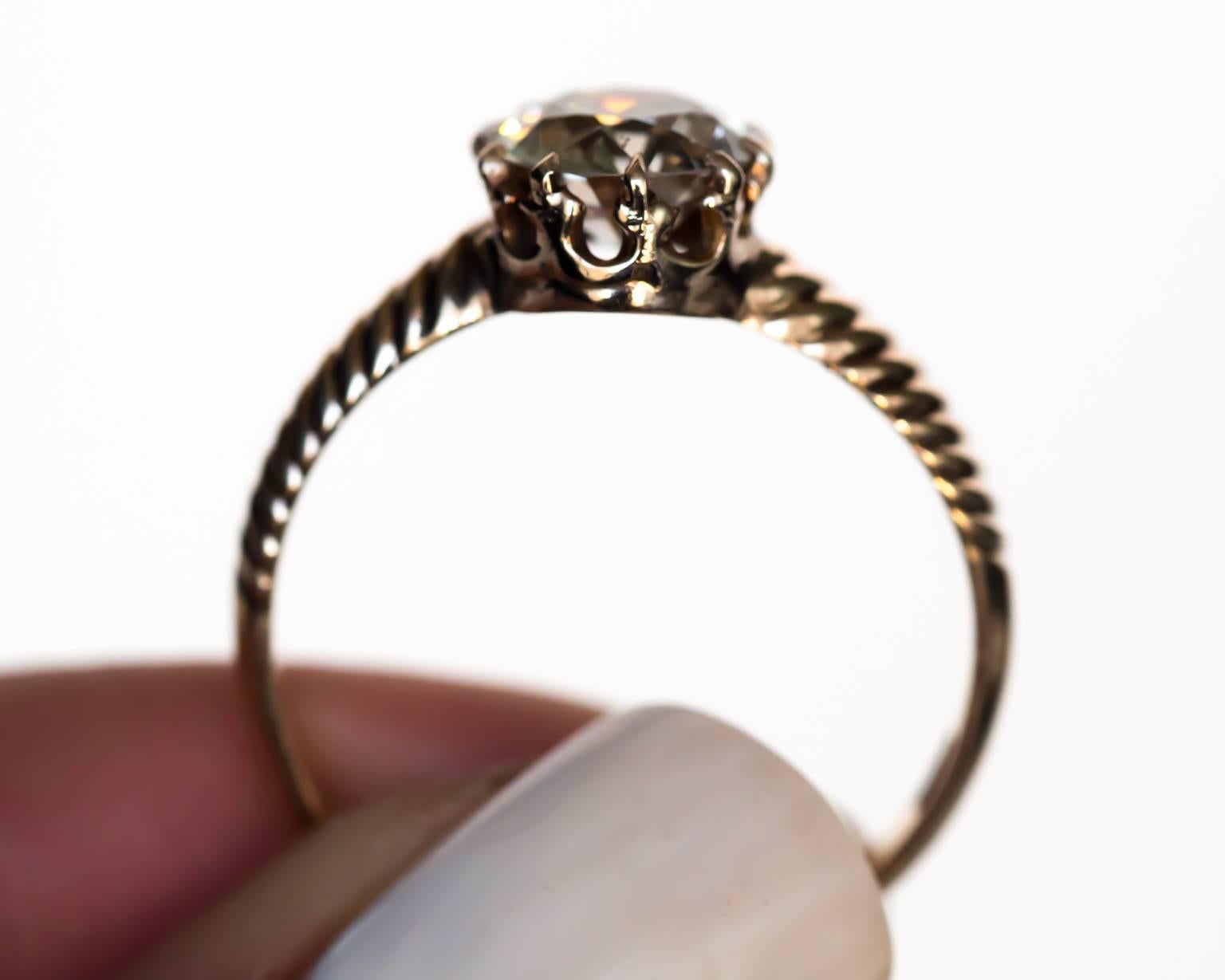 1880s Victorian GIA Certified 1.04 Carat Diamond Yellow Gold Engagement Ring 2