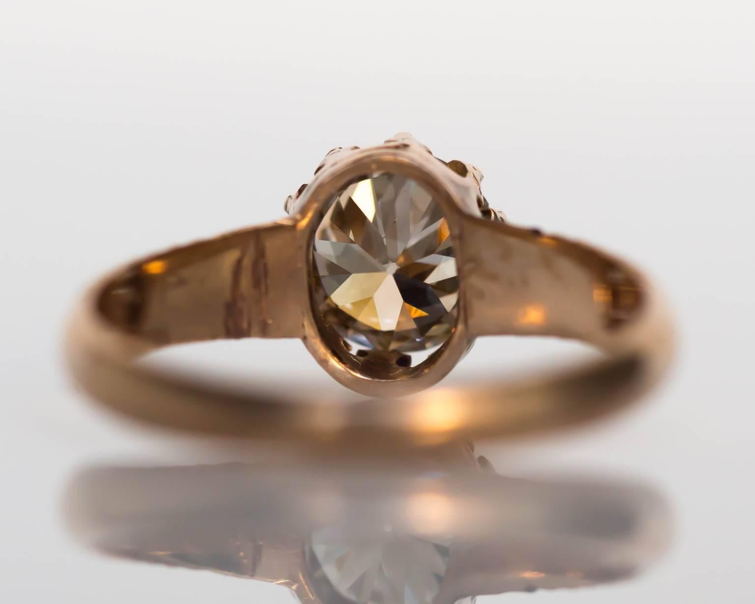 Women's 1880s Victorian GIA Certified 1.04 Carat Diamond Yellow Gold Engagement Ring