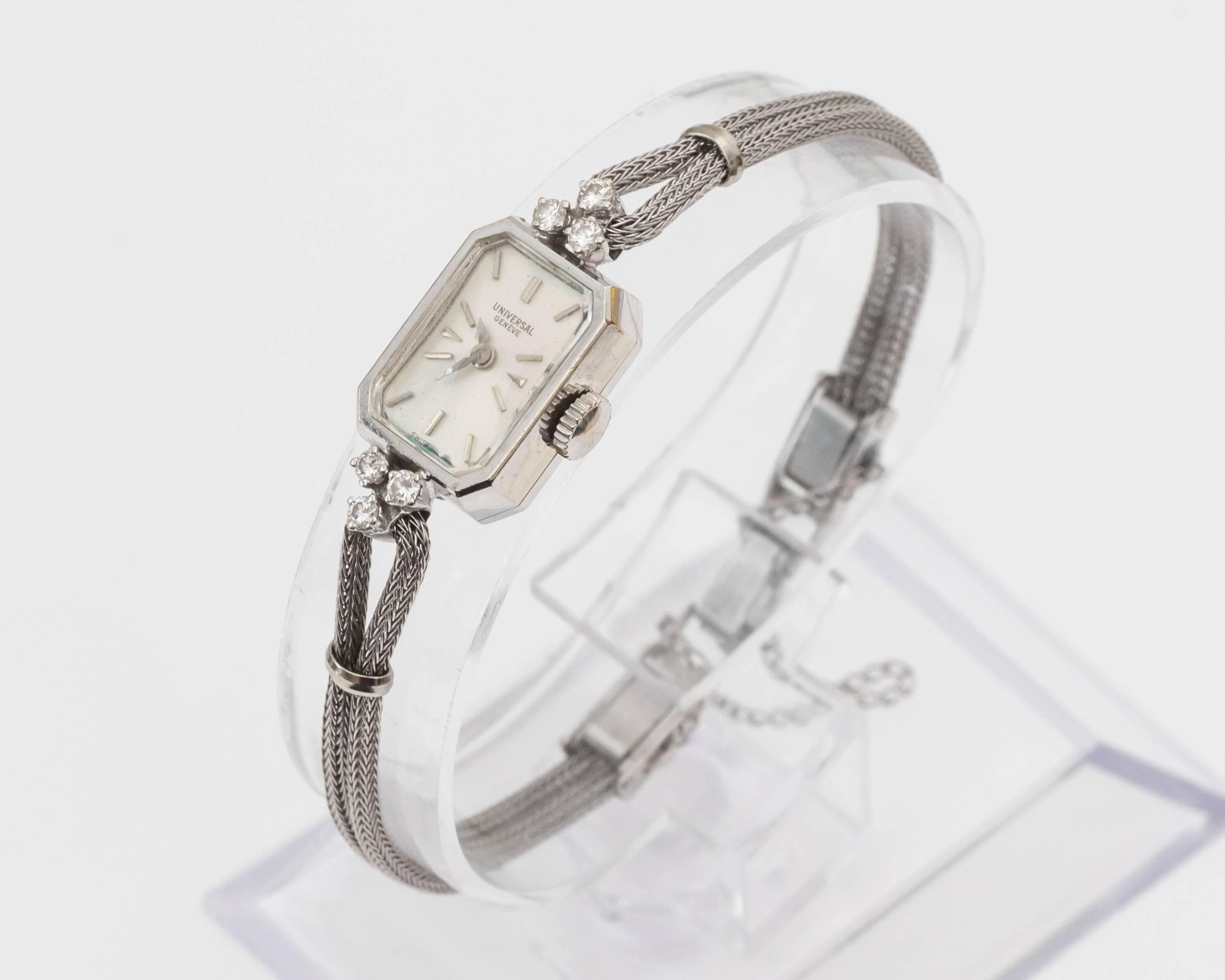 Retro 1950s Universal Ladies White Gold Diamond Wristwatch