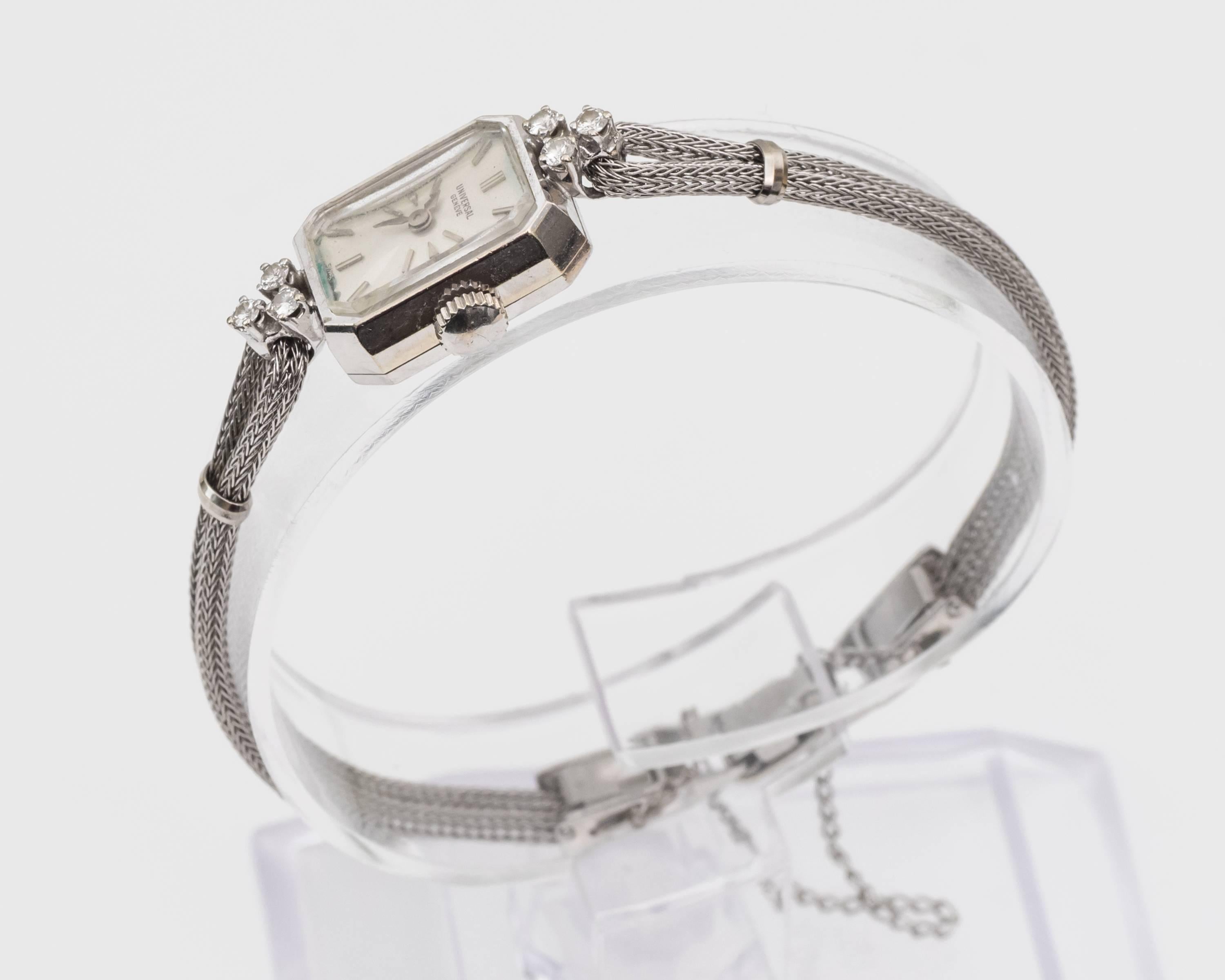 1950s Universal Ladies White Gold Diamond Wristwatch In Good Condition In Atlanta, GA