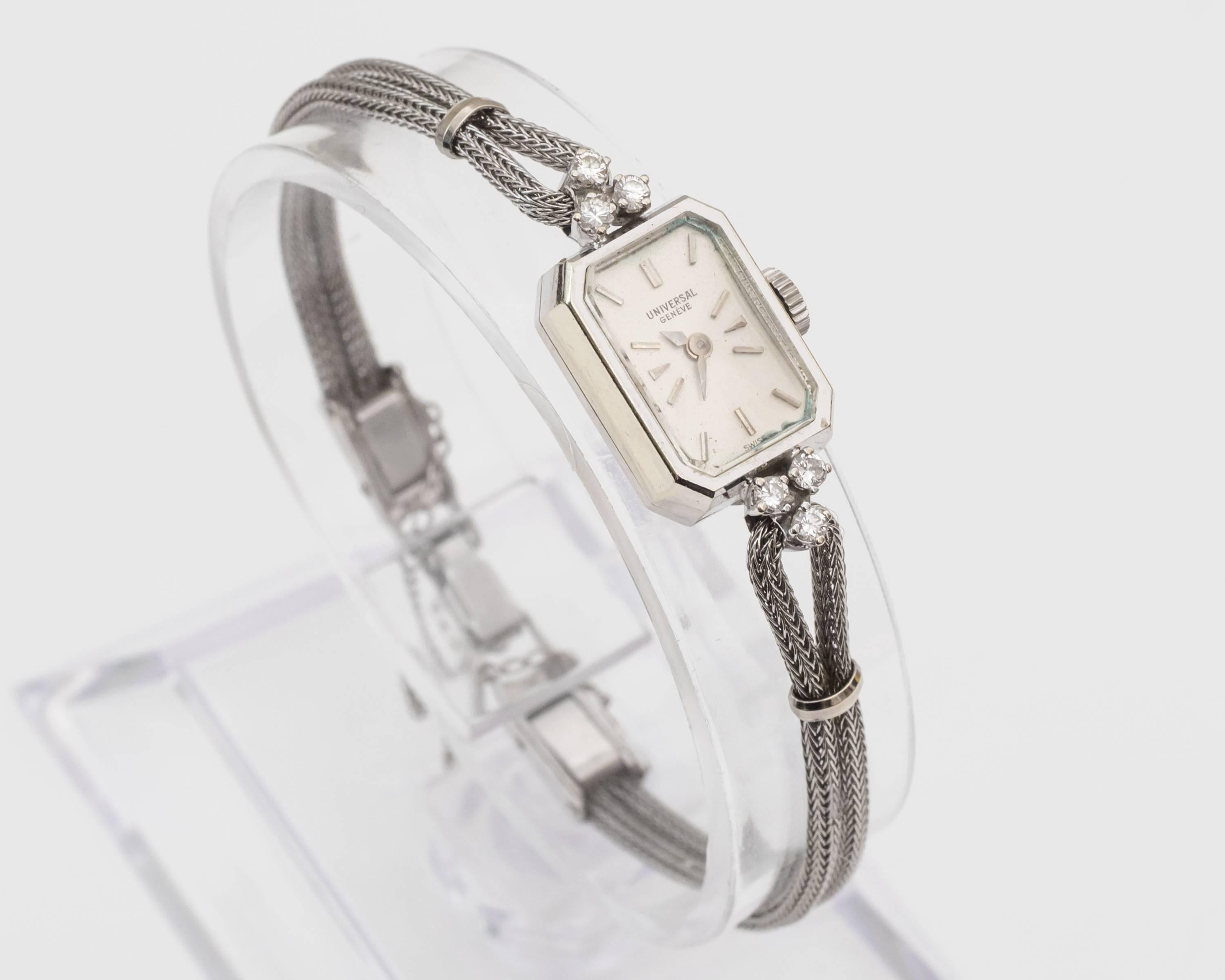 Women's 1950s Universal Ladies White Gold Diamond Wristwatch