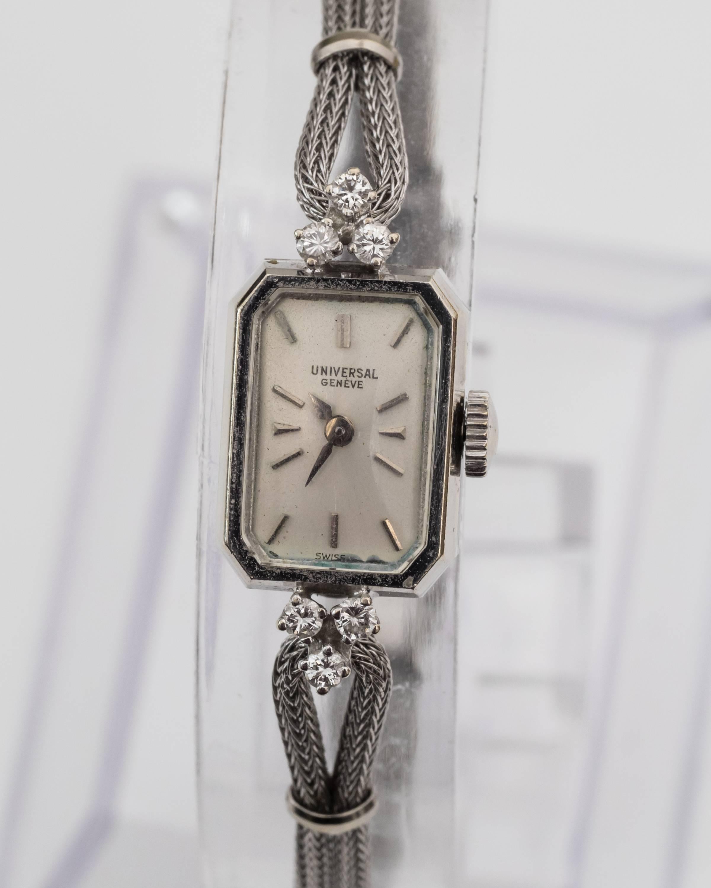 1950s Universal Ladies White Gold Diamond Wristwatch 2