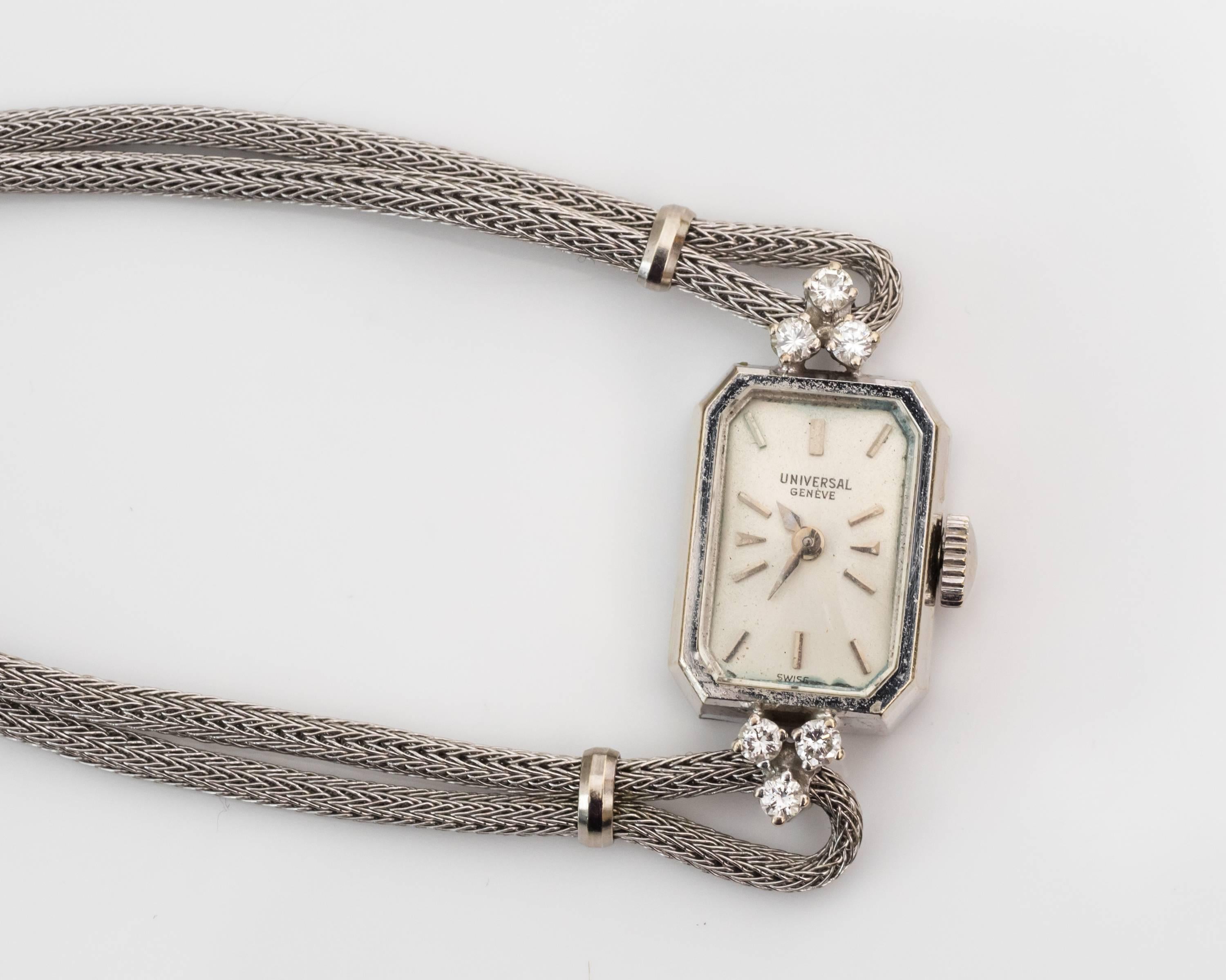 1950s Universal Ladies White Gold Diamond Wristwatch 3