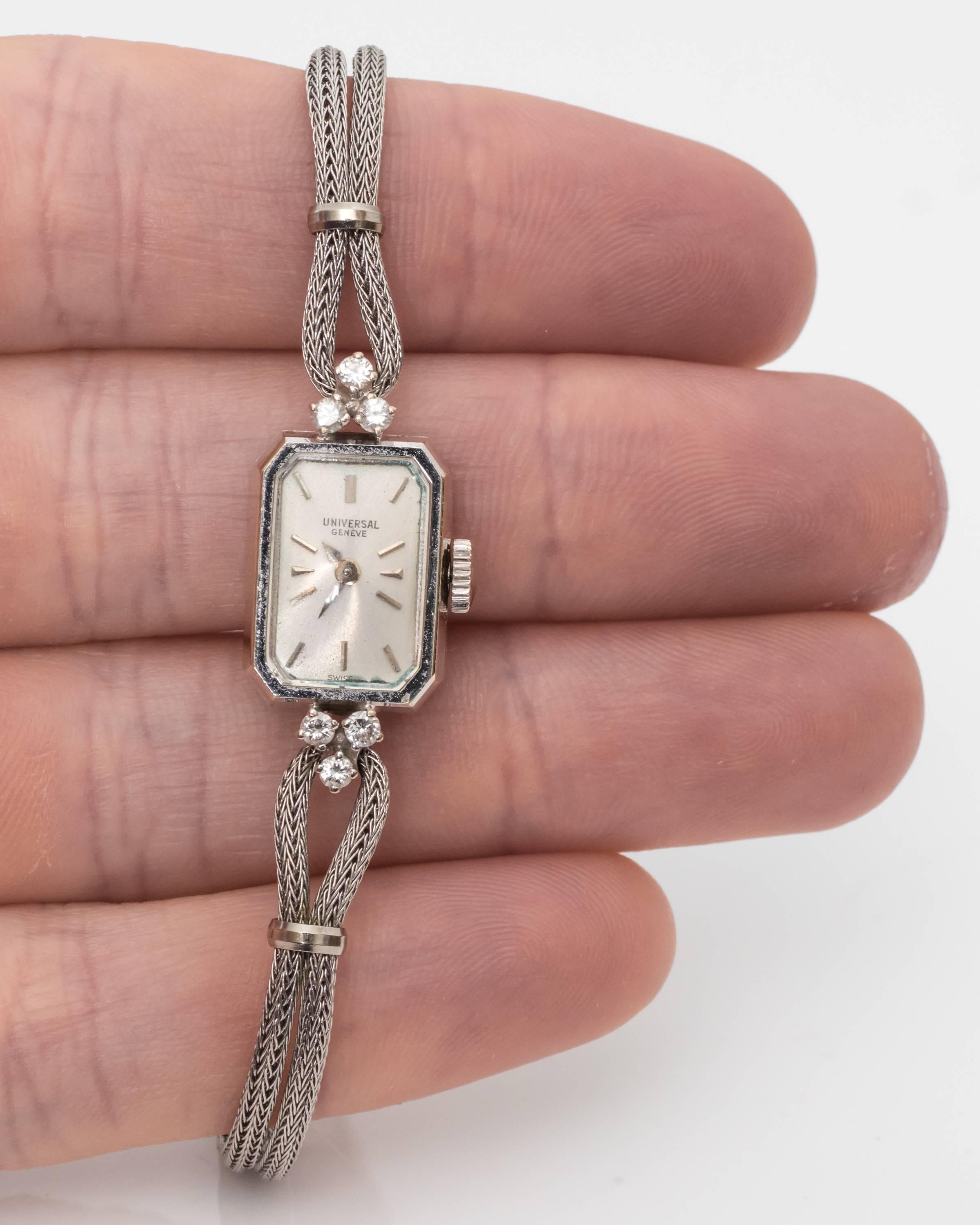 1950s Universal Ladies White Gold Diamond Wristwatch 4