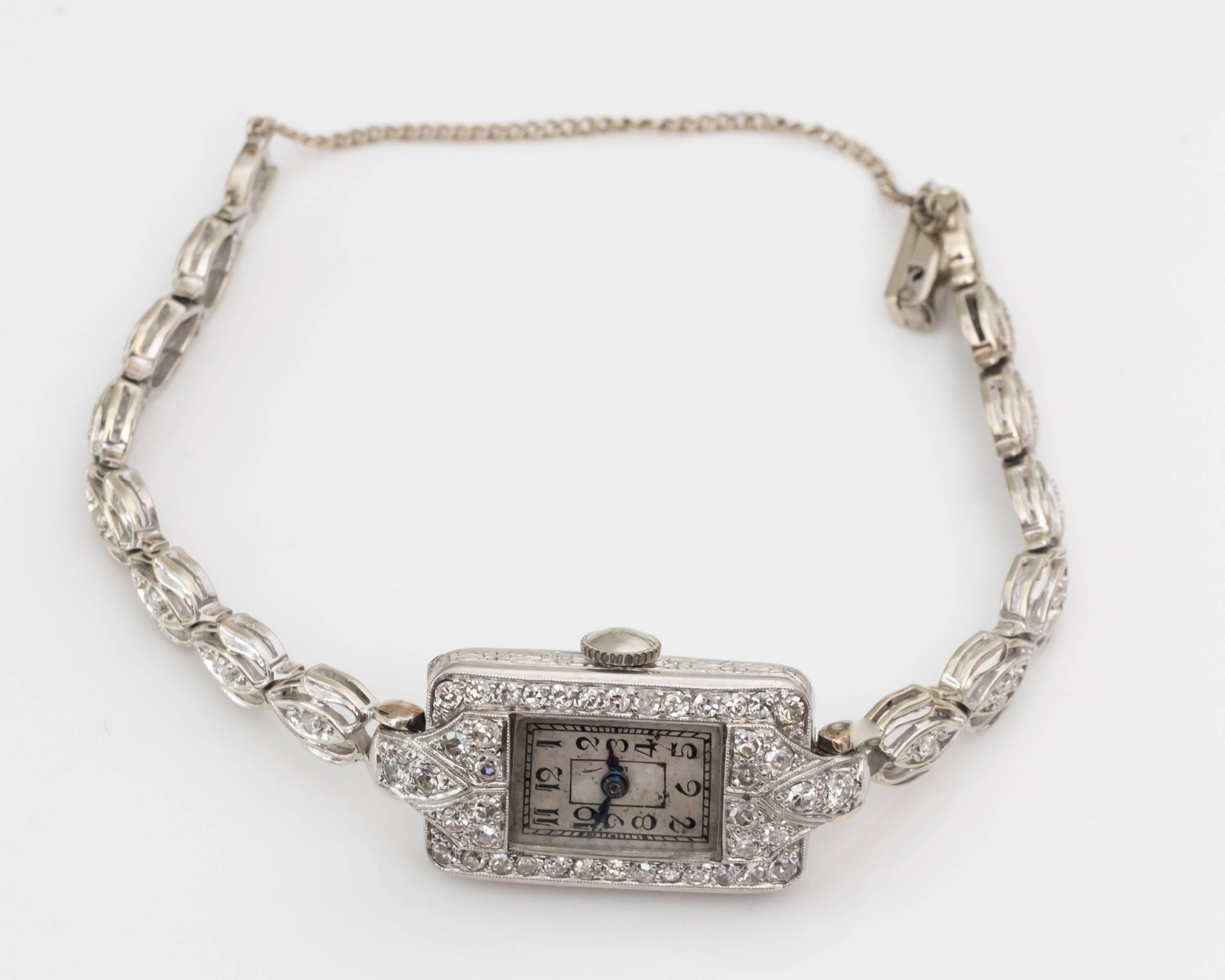 1884 Victorian Ladies White Gold Diamond Wristwatch 1