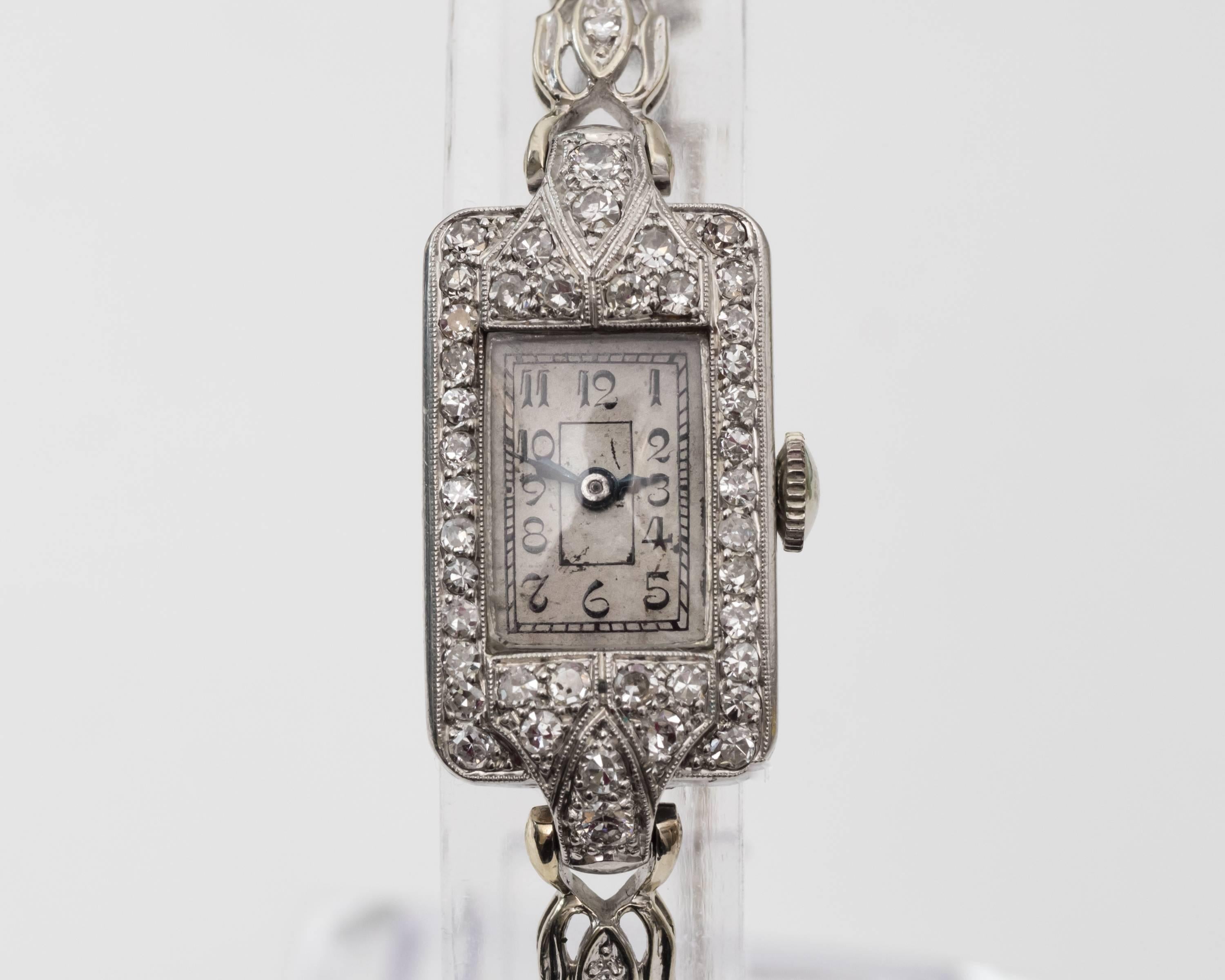 1884 Victorian Ladies White Gold Diamond Wristwatch In Good Condition In Atlanta, GA
