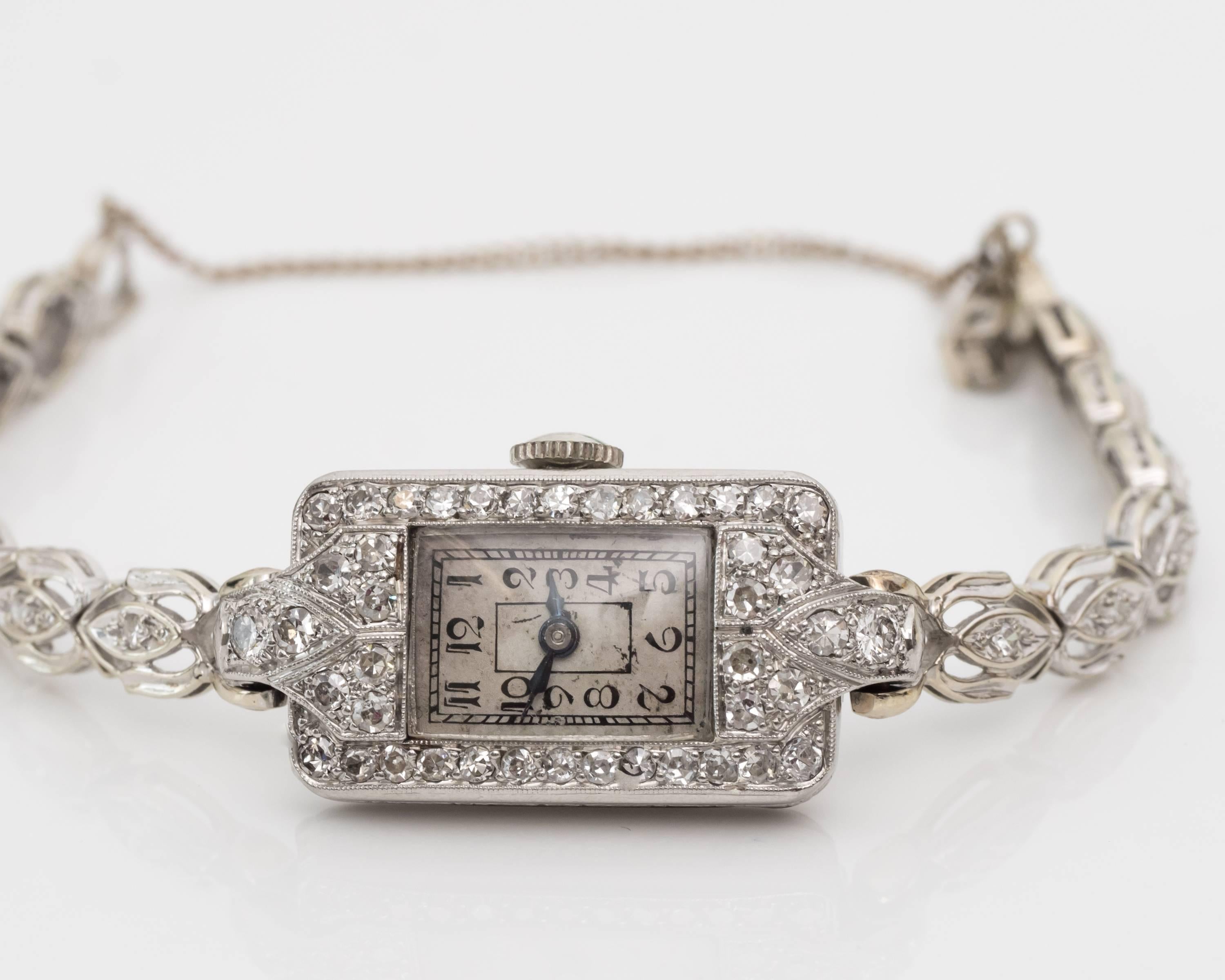 Women's 1884 Victorian Ladies White Gold Diamond Wristwatch