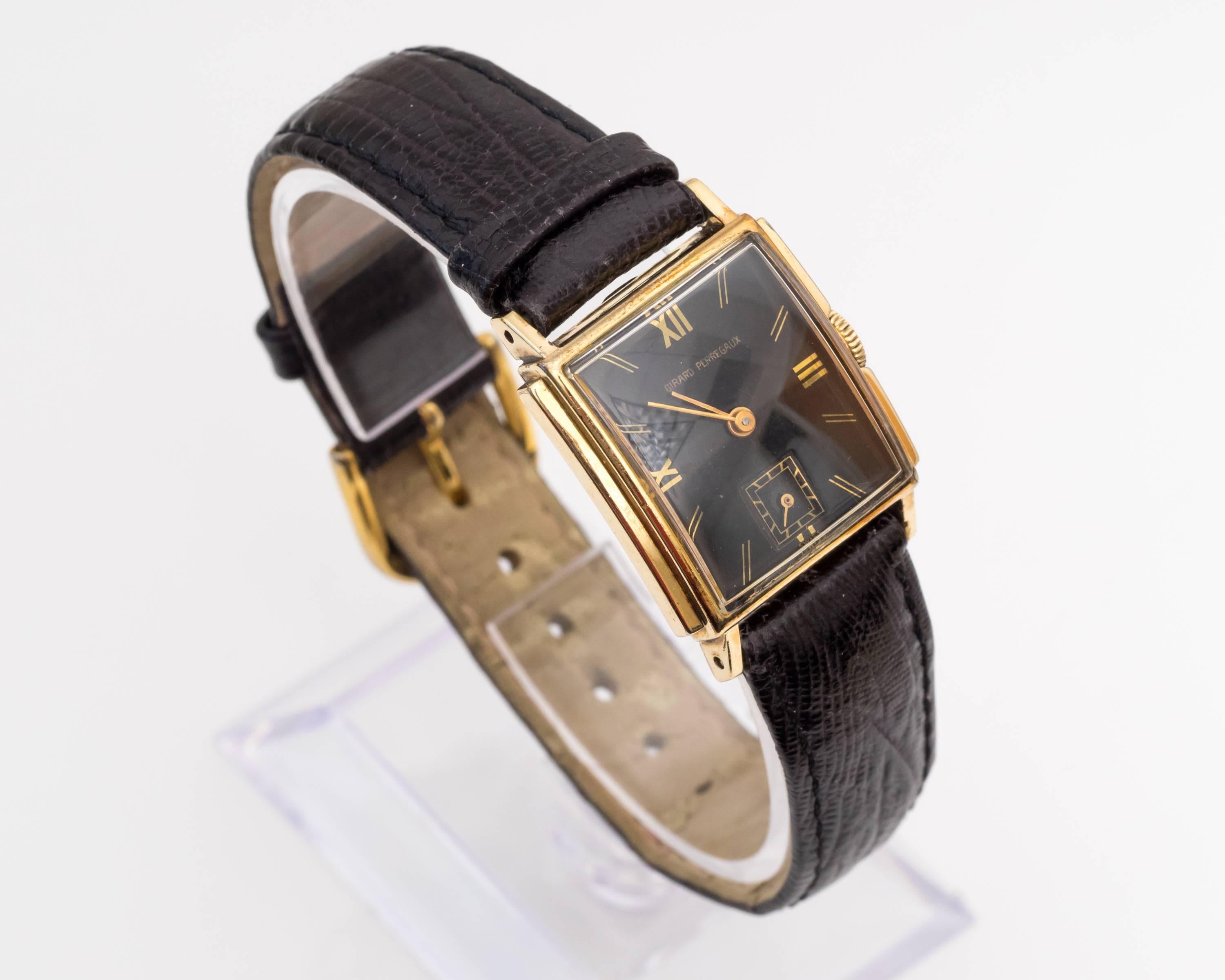 Art Deco Girard Perregaux Yellow Gold Navy Blue Dial Wristwatch