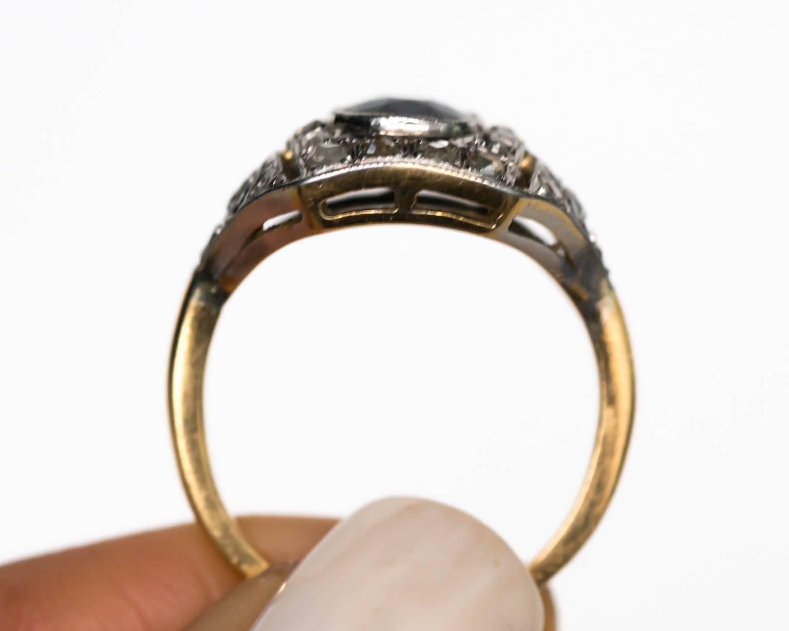 1905 AGL Certified 1.30 Carat Sapphire Edwardian Yellow Gold Platinum Ring 2