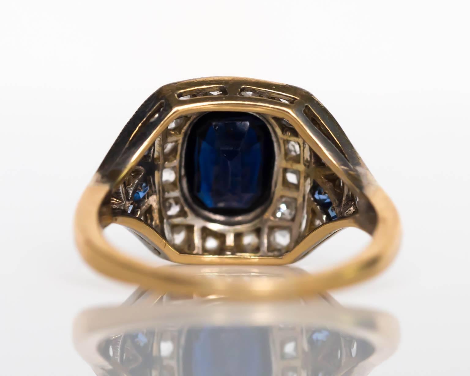 Women's 1905 AGL Certified 1.30 Carat Sapphire Edwardian Yellow Gold Platinum Ring