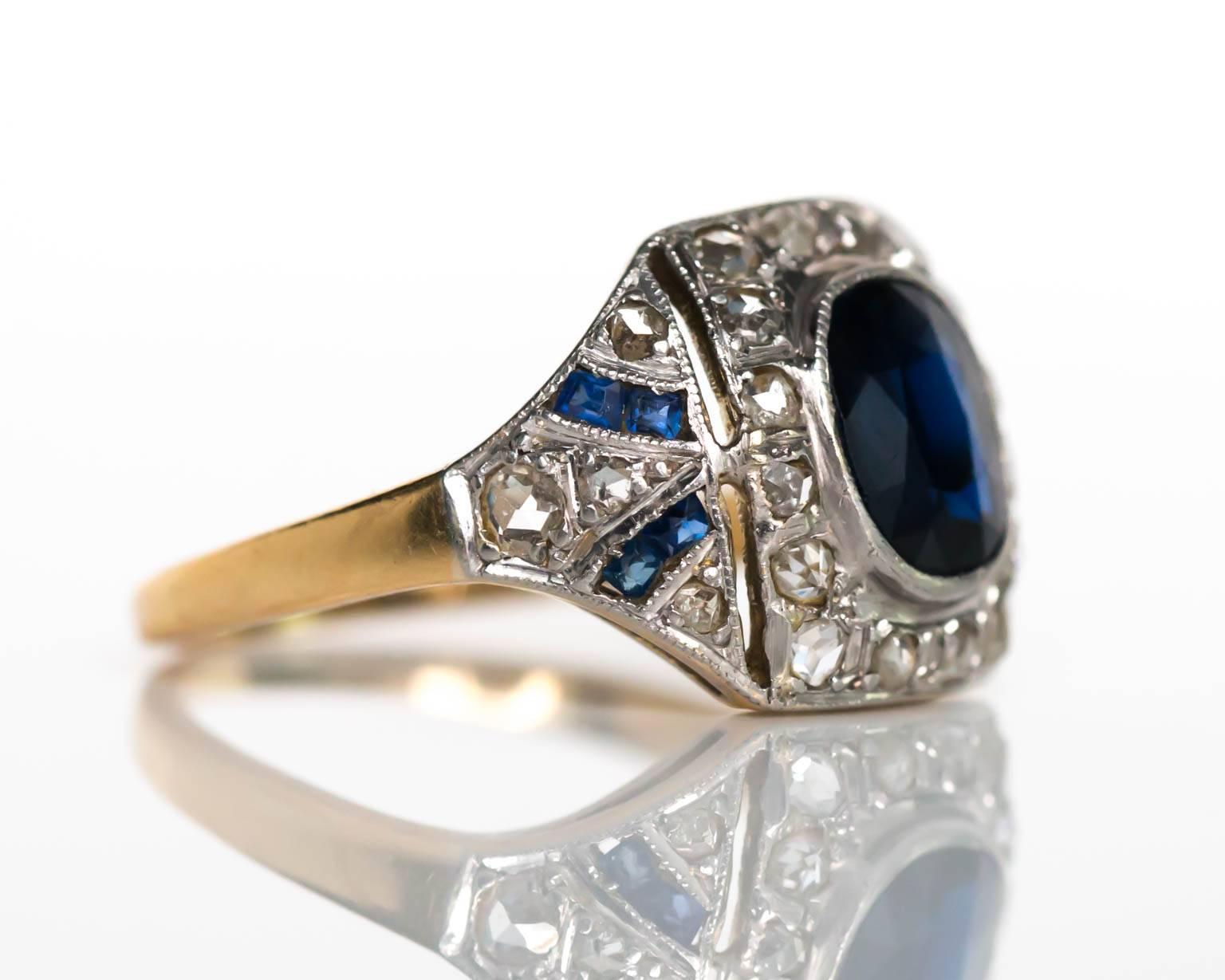1905 AGL Certified 1.30 Carat Sapphire Edwardian Yellow Gold Platinum Ring In Excellent Condition In Atlanta, GA