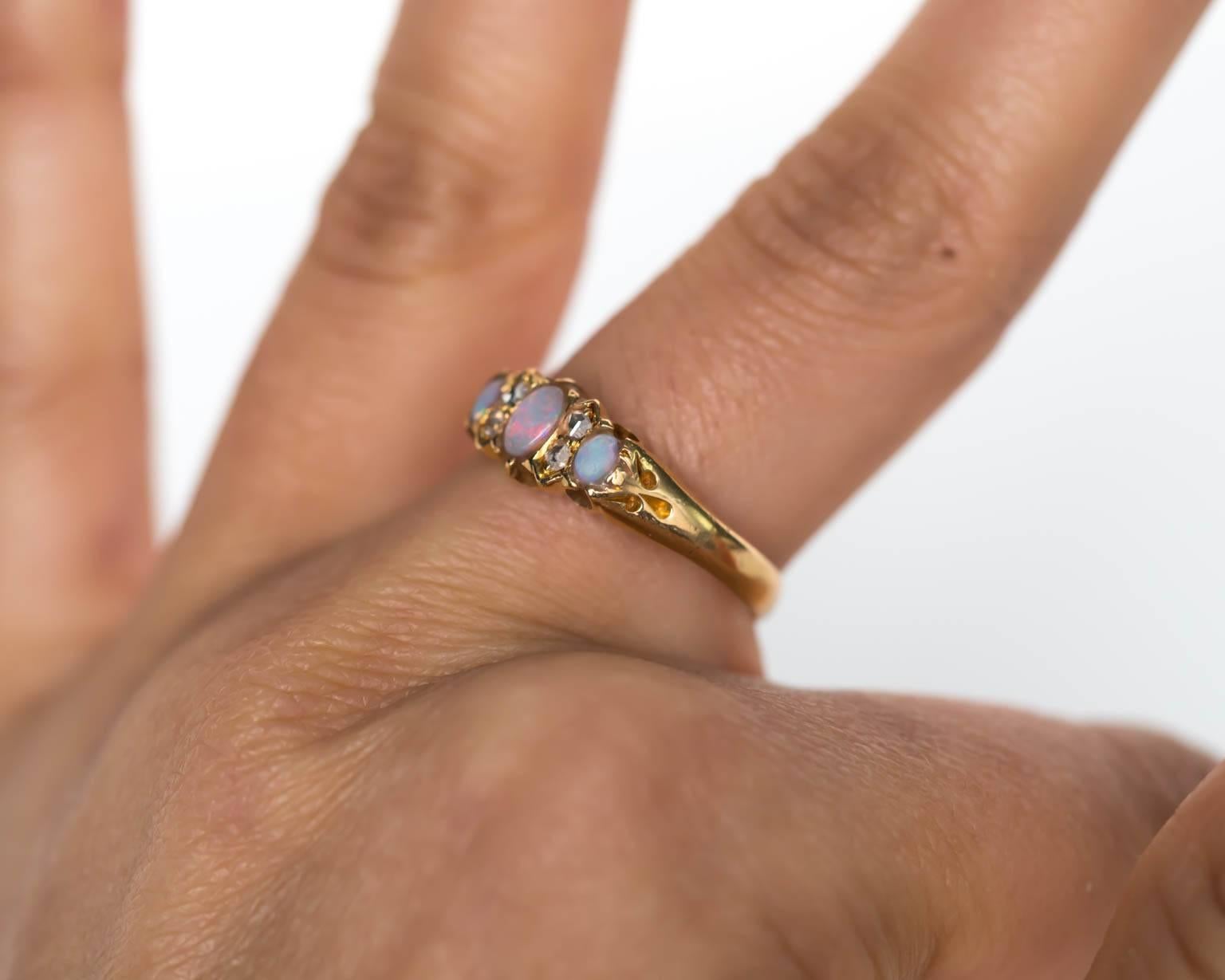 1890s Victorian Yellow Gold Opal Diamond Wedding Band Ring 1