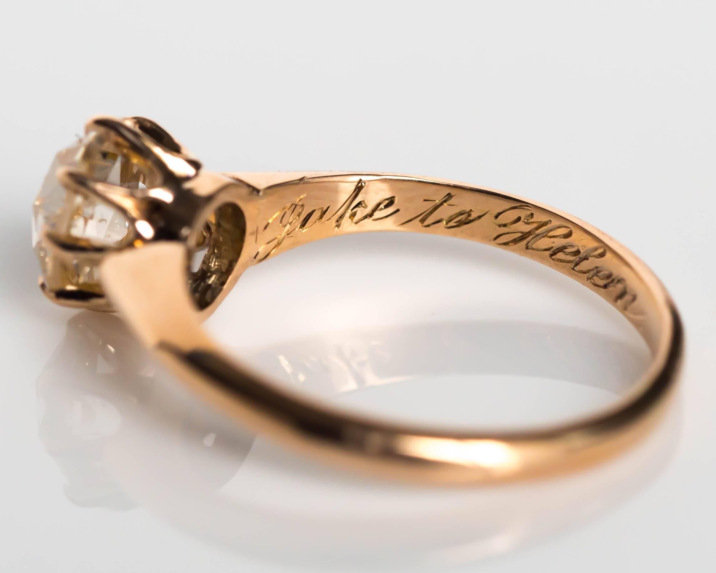 Bague de fiançailles victorienne en or jaune avec diamants taille rose de 0,83 carat, années 1880 Pour femmes en vente