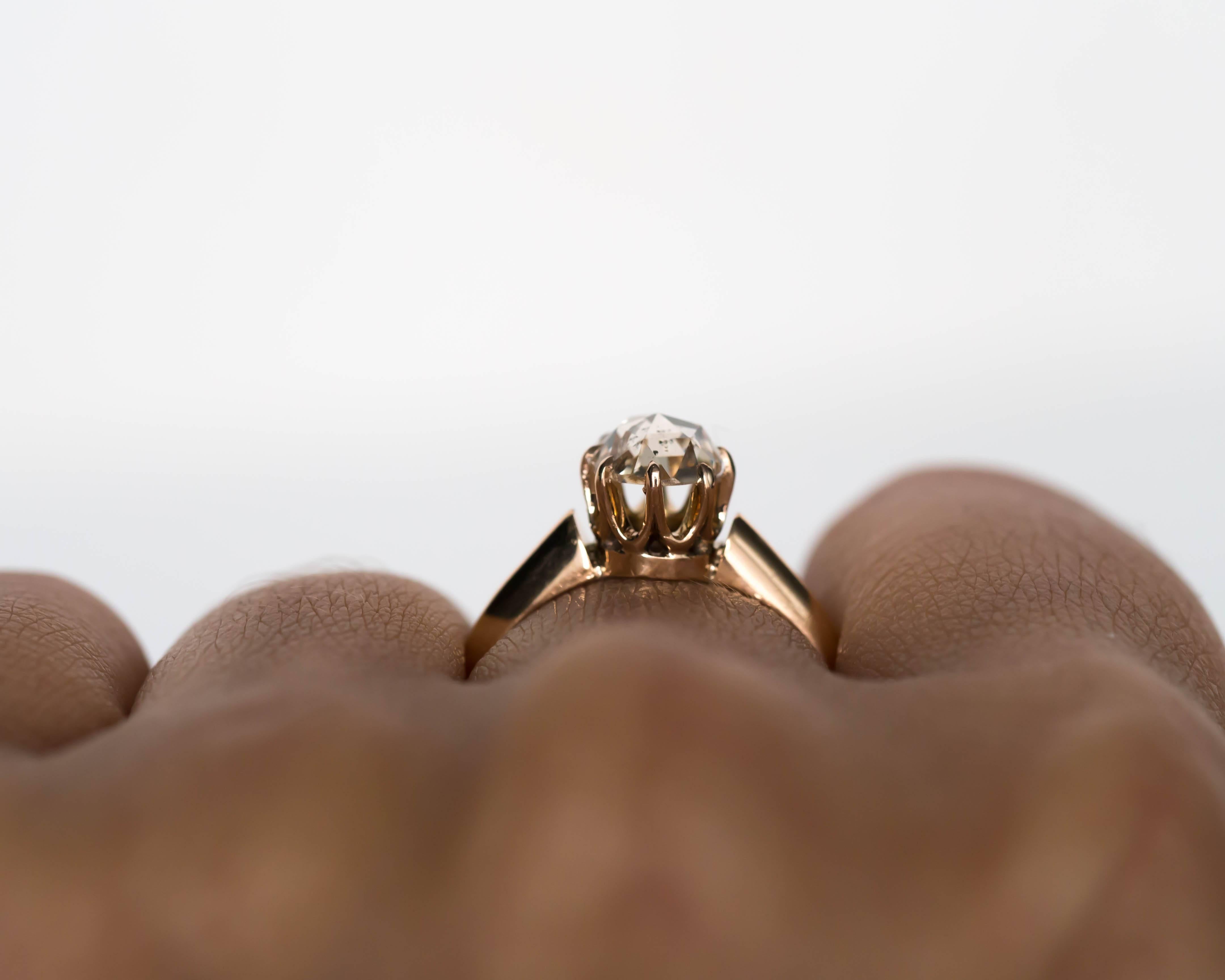 Bague de fiançailles victorienne en or jaune avec diamants taille rose de 0,83 carat, années 1880 en vente 4