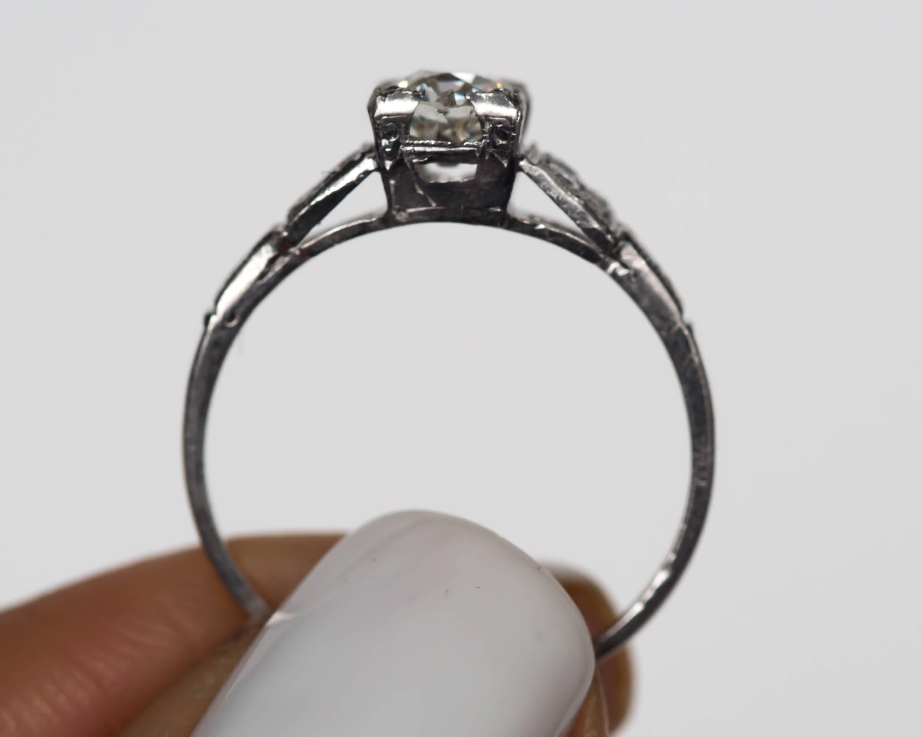 1930s Art Deco .50 Carat Old European Cut Diamond Platinum Engagement Ring In Excellent Condition In Atlanta, GA