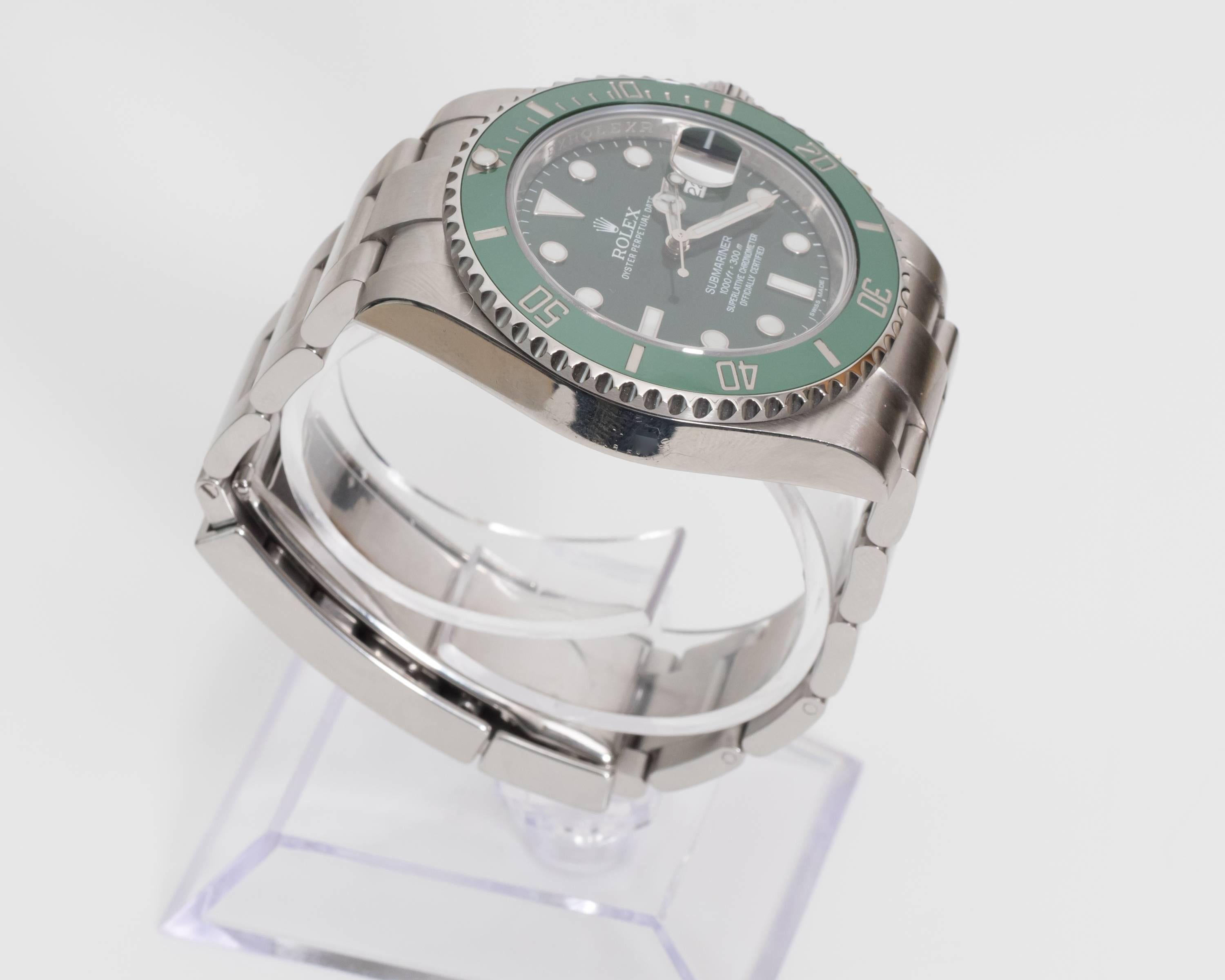 Rolex Green Submariner Oyster Perpetual Wristwatch In Good Condition In Hicksville, NY